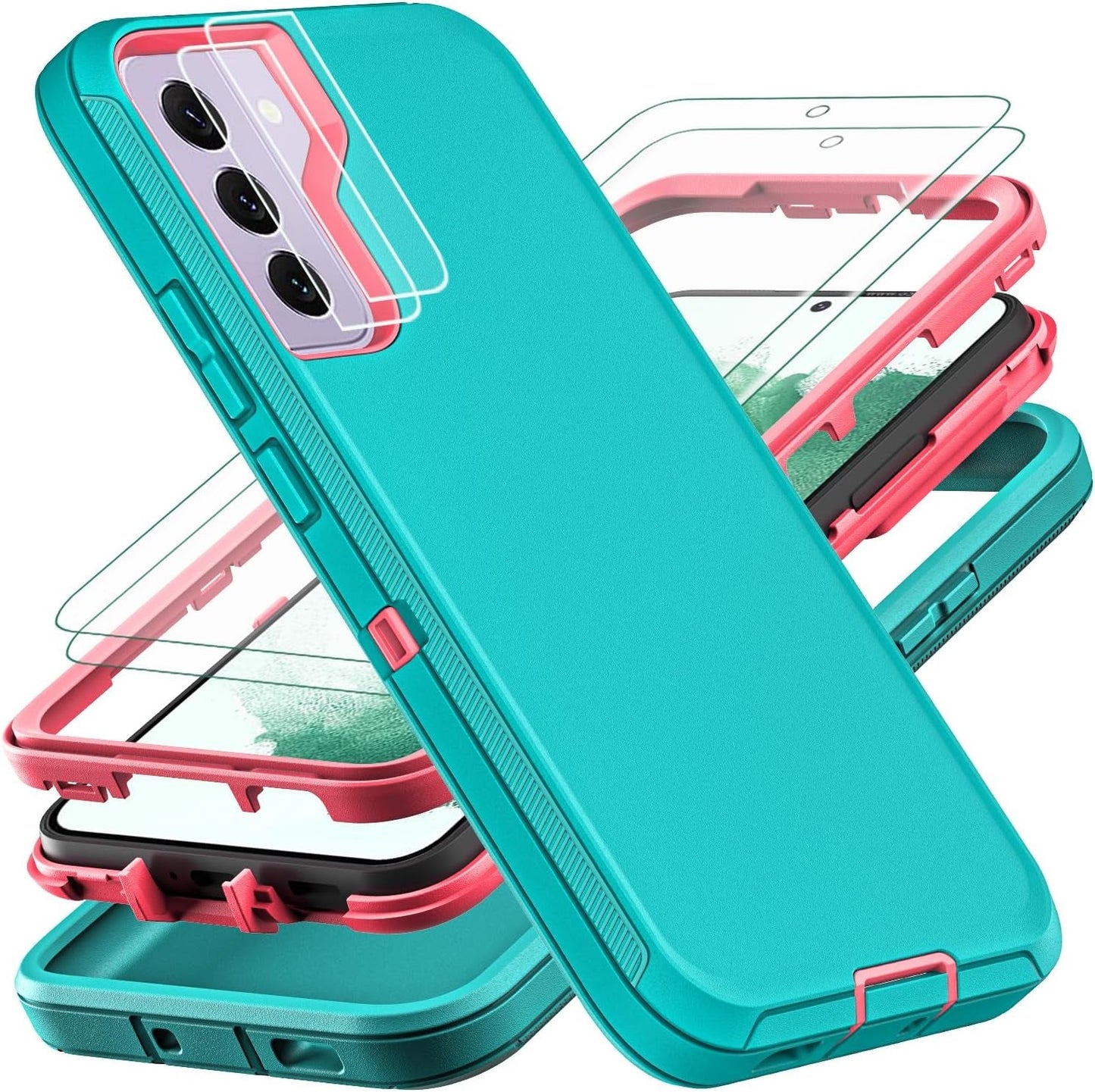 For Samsung Galaxy S22 plus Case, with 2Pcs [Self Healing Flexible TPU Screen Protector & Camera Lens Protector] Military Grade 3 in 1 Heavy Duty Case for Galaxy S22 plus 5G (Black/Grey)