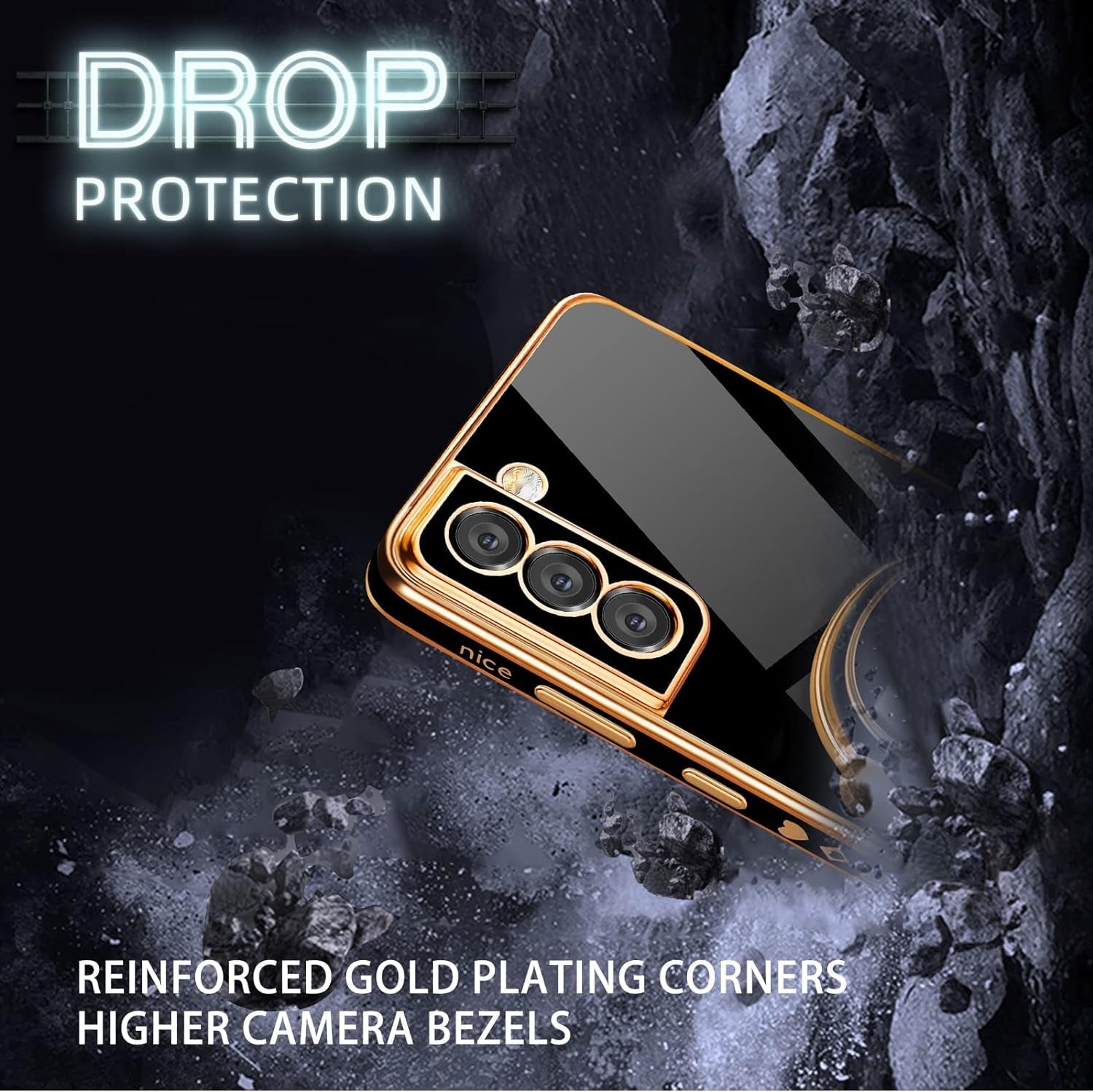 Buleens for Samsung Galaxy S22 plus Case with Astronaut Stand, Women Girls for Galaxy S22 plus Cases, Girly Cute 6D Outer Space Heart Pattern Phone Cover for S22 plus 6.6 Inch Black