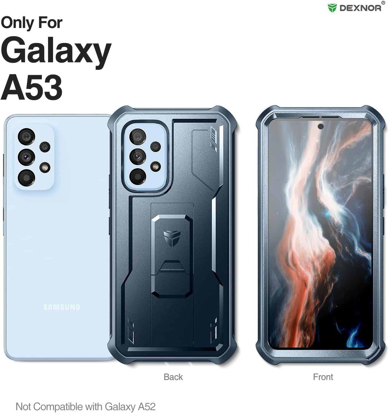 Dexnor for Samsung Galaxy A53 5G Case, [Built in Screen Protector and Kickstand] Heavy Military Grade Protection Shockproof Protective Cover for Samsung Galaxy A53 5G (Navy Blue)