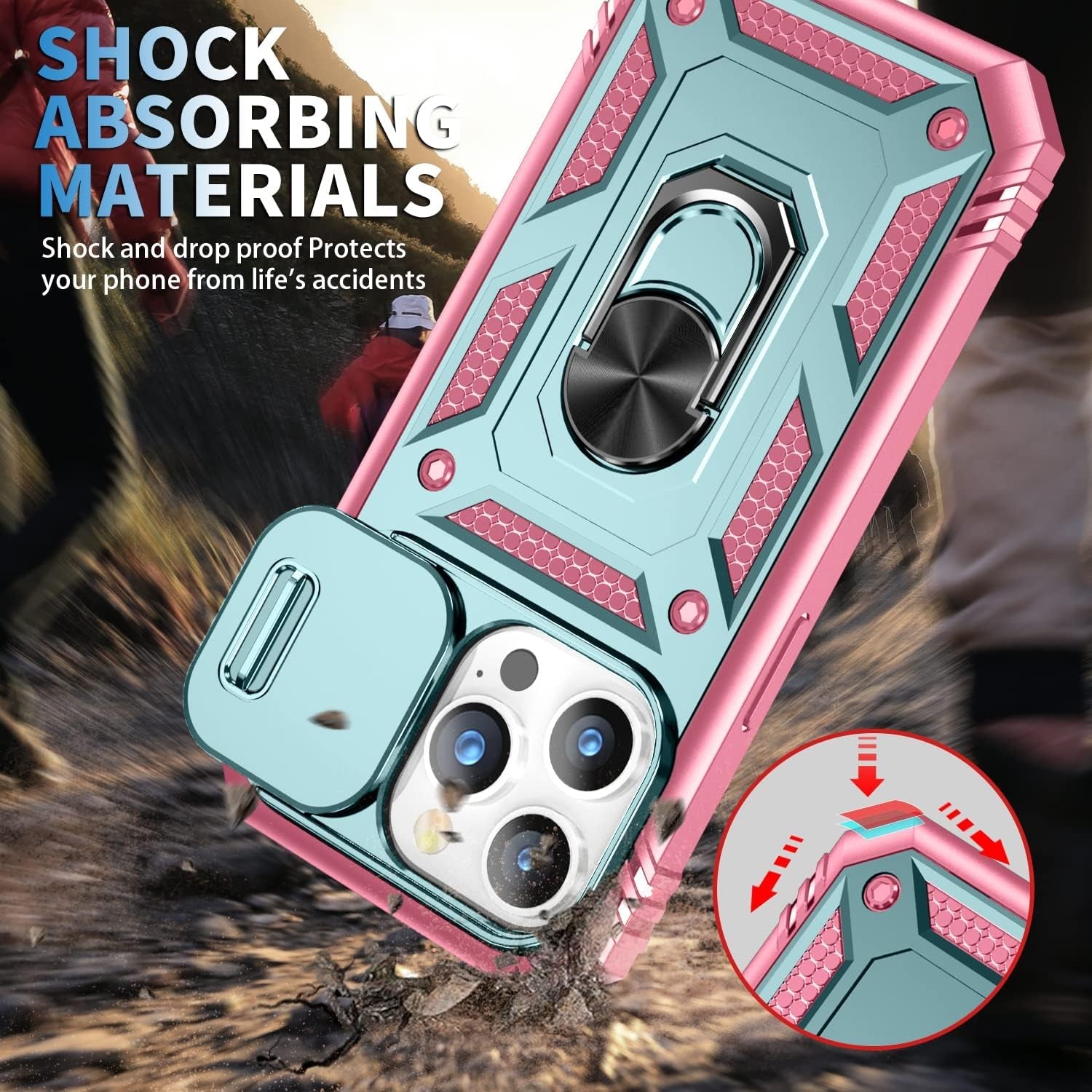 DAWEIXEAU Case Compatible with Iphone 15 Pro Max, Shockproof Impact Resistant with Slide Lens Protective Cover Case for Iphone 15 Pro Max 6.7 Inch (Pink Green)  DAWEIXEAU   