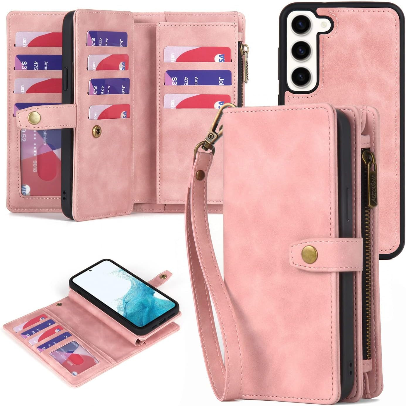 For Samsung Galaxy S22 Ultra Wallet Case with Card Holder & Detachable Magnetic Phone Case, Leather All-Round Protection Wallet Phone Case for Women Men,6.8In,Black