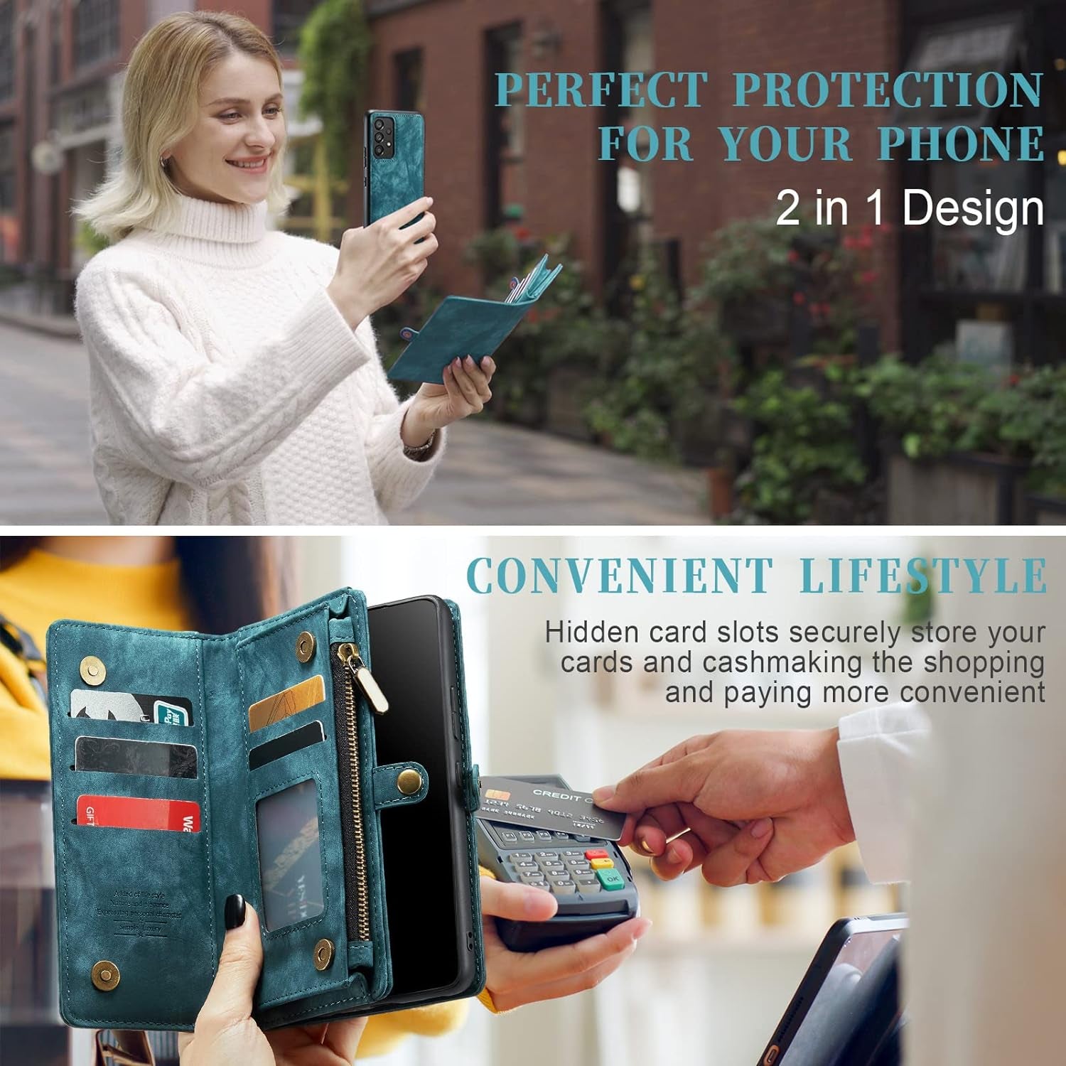 Asuwish Phone Case for Samsung Galaxy A53 5G 2022 Zipper Wallet Detachable Cover with Tempered Glass Screen Protector and Flip Card Holder Cell Accessories Gaxaly A53 G5 Galaxies 53A SM A536U Men Blue