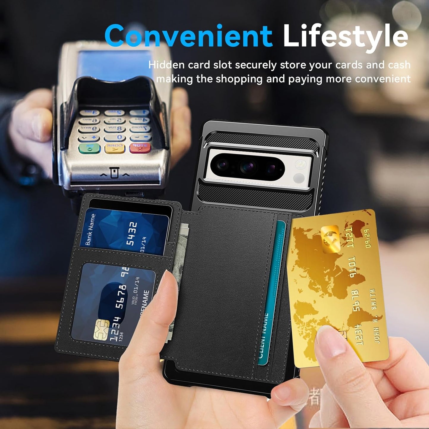 For Google Pixel 8 Pro Case with Card Holder(5 Cards), Google 8 Pro Wallet Case Built-In Kickstand Magnetic Flip Snap Soft TPU+PU Leather Durable Shockproof Case for Google 8 Pro (Black)  GooseBox   