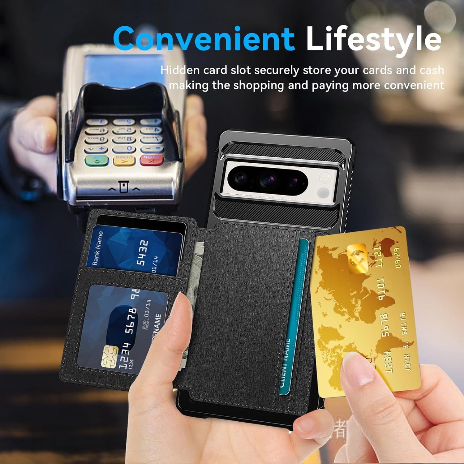 For Google Pixel 8 Pro Case with Card Holder(5 Cards), Google 8 Pro Wallet Case Built-In Kickstand Magnetic Flip Snap Soft TPU+PU Leather Durable Shockproof Case for Google 8 Pro (Black)  GooseBox   