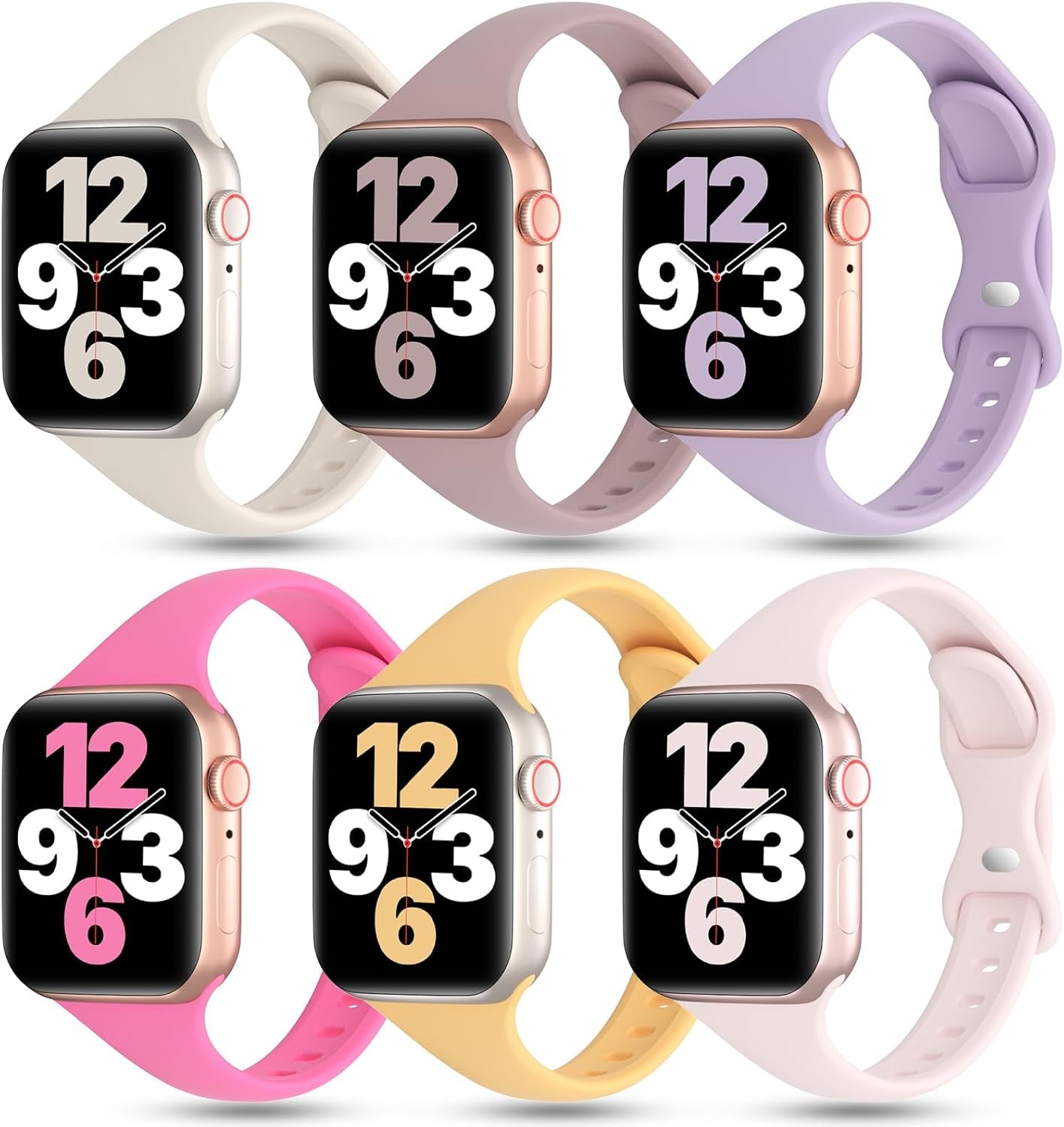 6 Pack Thin Bands Compatible with Apple Watch Band 38Mm 40Mm 41Mm 42Mm 44Mm 45Mm 49Mm Women Men, Sports Silicone Narrow Strap Slim Wristband for Iwatch Series 9 8 SE 7 6 5 4 3 2 1 Ultra