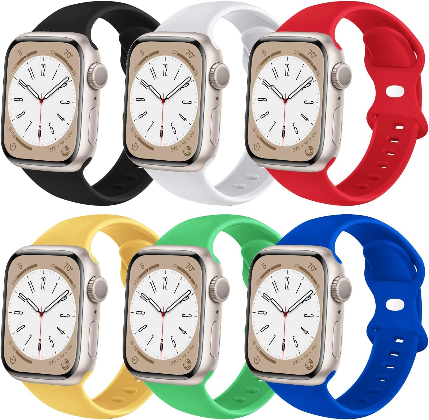 6 Pack Sport Bands Compatible with Apple Watch Band 38Mm 40Mm 41Mm 42Mm 44Mm 45Mm 49Mm,Soft Silicone Waterproof Strap for Iwatch Ultra2 Series 9 Ultra 8 7 6 5 4 3 2 1 SE Women Men