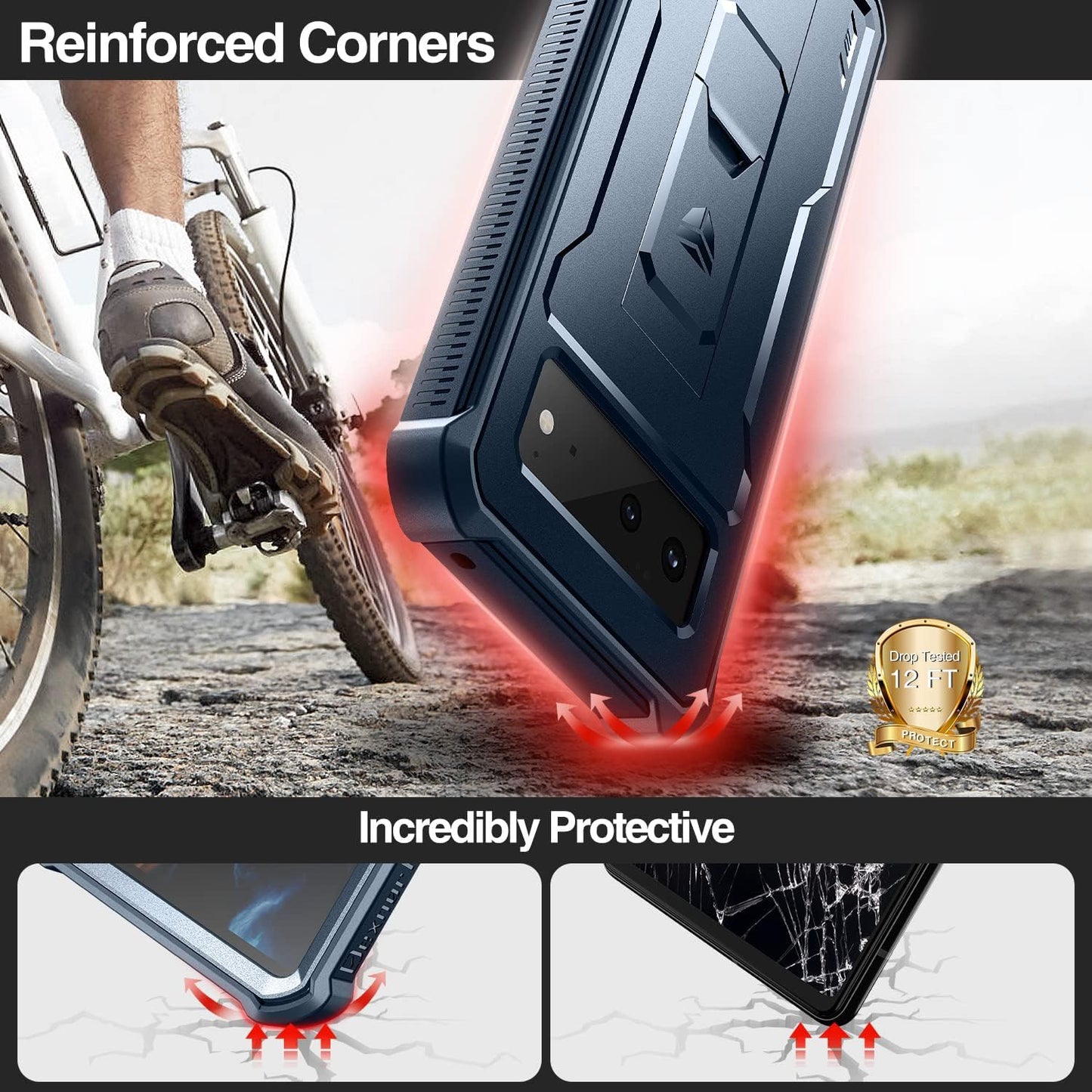 Dexnor for Google Pixel 6 Case, [Built in Screen Protector and Kickstand] Heavy Duty Military Grade Protection Shockproof Protective Cover for Google Pixel 6 5G (Navy Blue)  Dexnor   