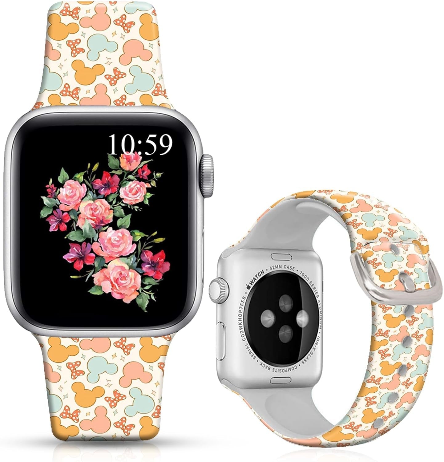 Floral Bands Compatible with Iwatch 38Mm/42Mm/40Mm/44Mm, Floral Chevron Silicone Fadeless Pattern Printed Replacement Bands for Iwatch Series 5/4/3/2/1, M/L for Women/Men