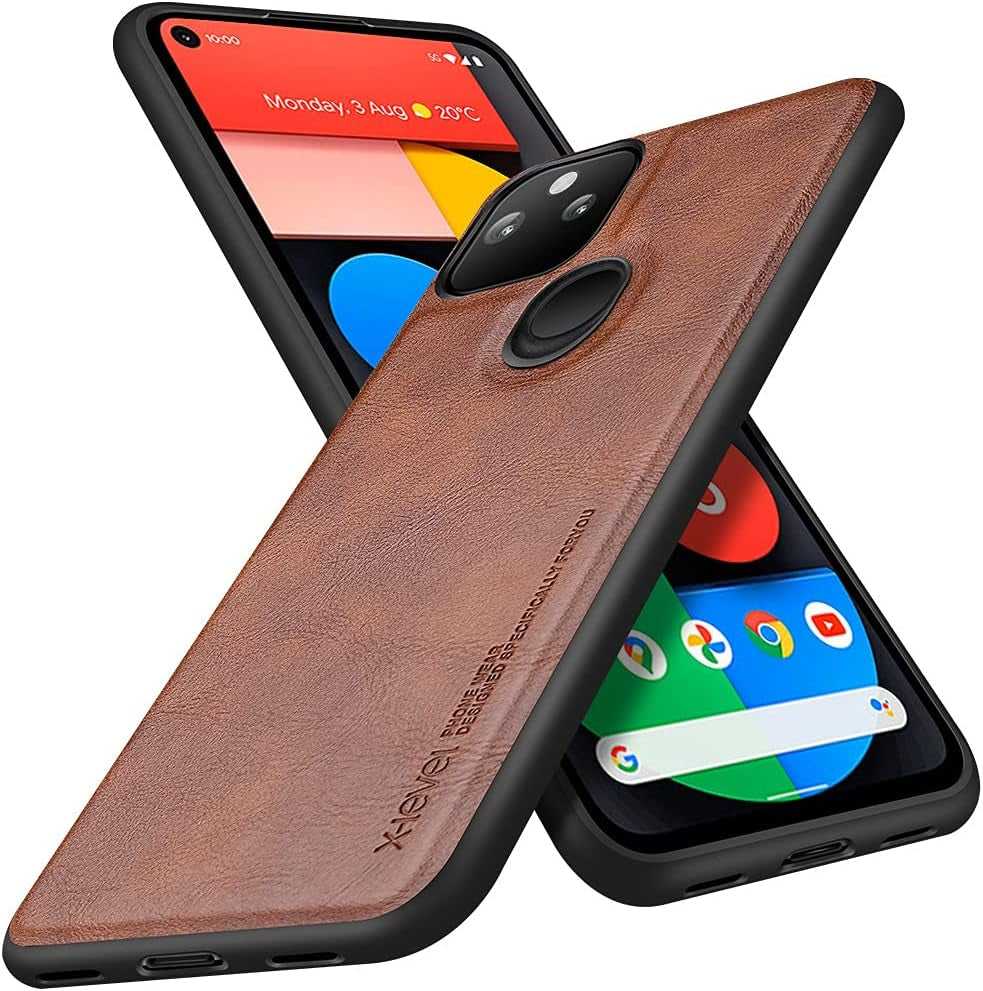 X-Level Google Pixel 5A Case 5G, Premium PU Leather Soft TPU Bumper Shockproof Protective Phone Cover Case for Google Pixel 5A 2021 (Gray)  Pipilu Brown  