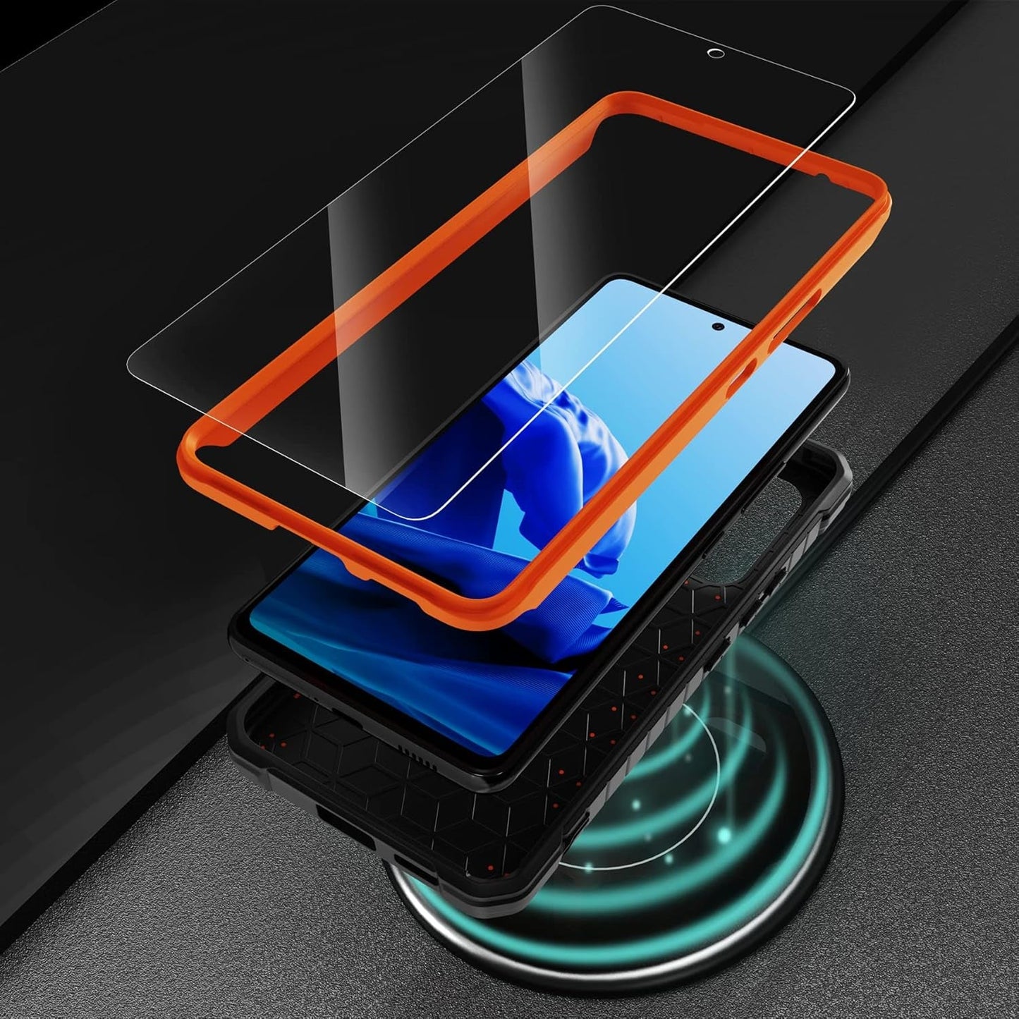 Exoguard for Samsung Galaxy A53 Case, Rubber Shockproof Full-Body Cover Case with Screen Protector for Samsung A53 5G Phone, Built-In Kickstand (Orange)