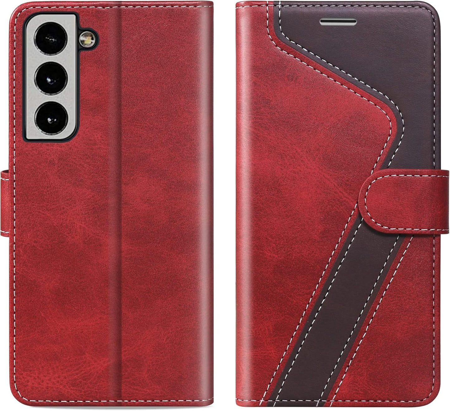 CIVICASEA for Samsung Galaxy S22+/Plus Wallet Case, Flip Case with RFID Blocking Credit Card Holder, PU Leather Matching Phone Case Samsung S22 plus Red&
