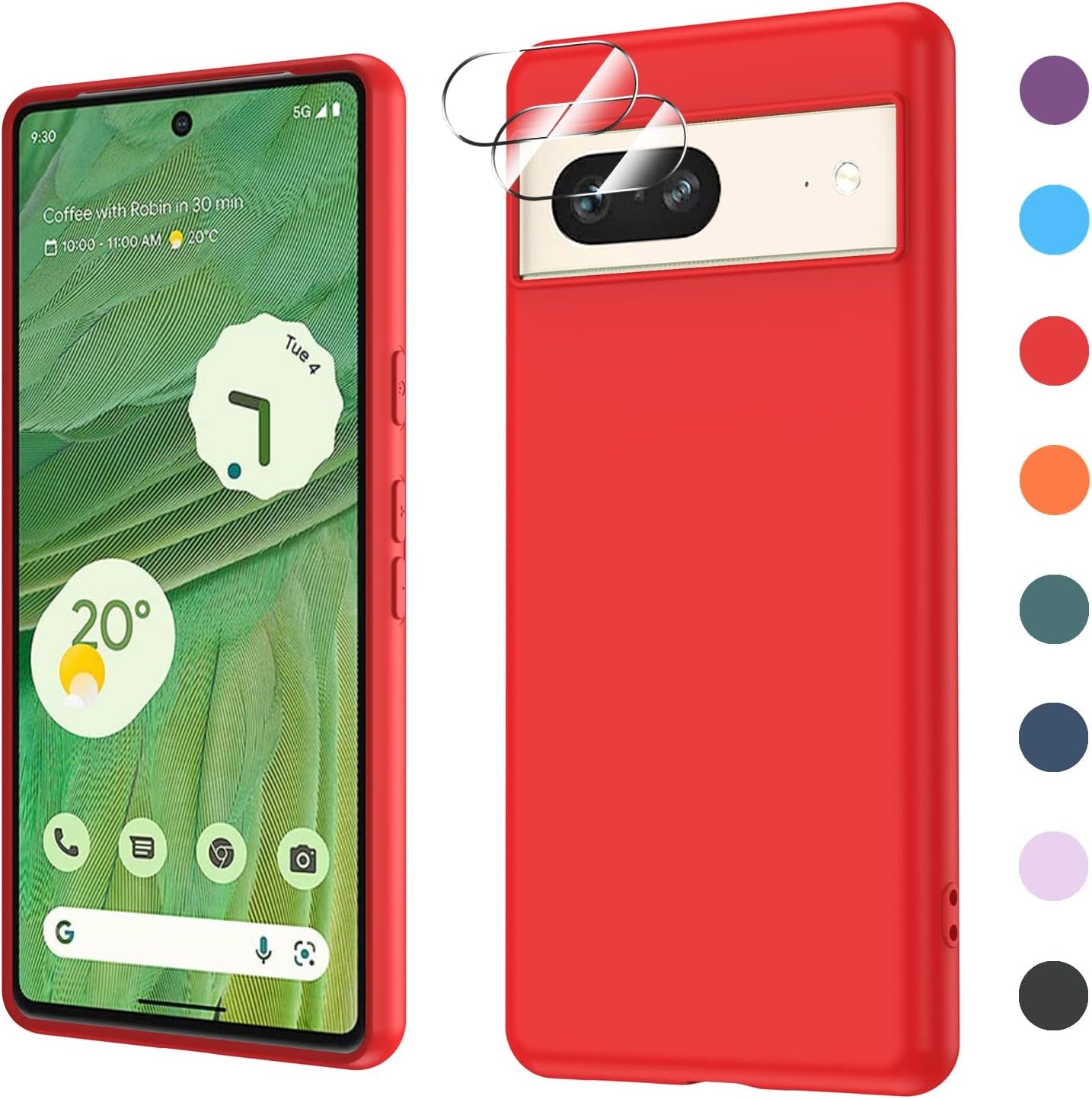 Leyi for Pixel 6A 5G Case: Google Pixel 6A Case with [2 Pack] Tempered Glass Screen Protector Liquid Silicone Soft Microfiber Liner Cover Case Pixel 6A, Red  LeYi Red Google Pixel 7 