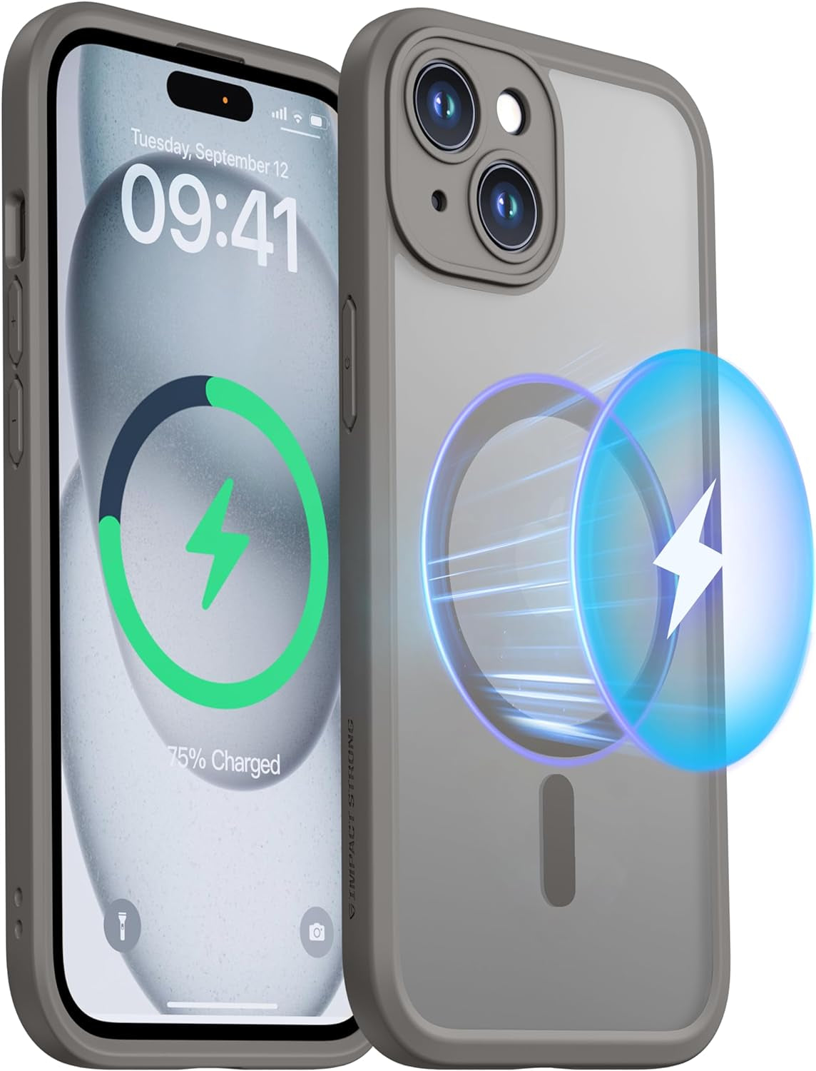 Impactstrong Magnetic Guard Designed for Iphone 15 Case [Camera Protection] [Military Grade Drop Tested] [Compatible with Magsafe] Slim Translucent Matte Phone Case (6.1") - Gray  ImpactStrong   