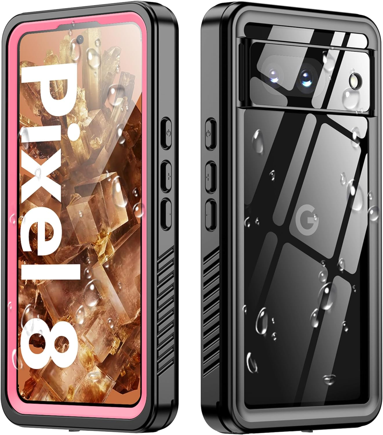 Oterkin for Google Pixel 8 Case Waterproof, Pixel 8 Case with Built-In Screen&Camera Protector,360° Full Body Protection Dustproof Shockproof Anti-Scratch Case for Pixel 8 6.2" -Blue  Oterkin Pink Pixel 8 