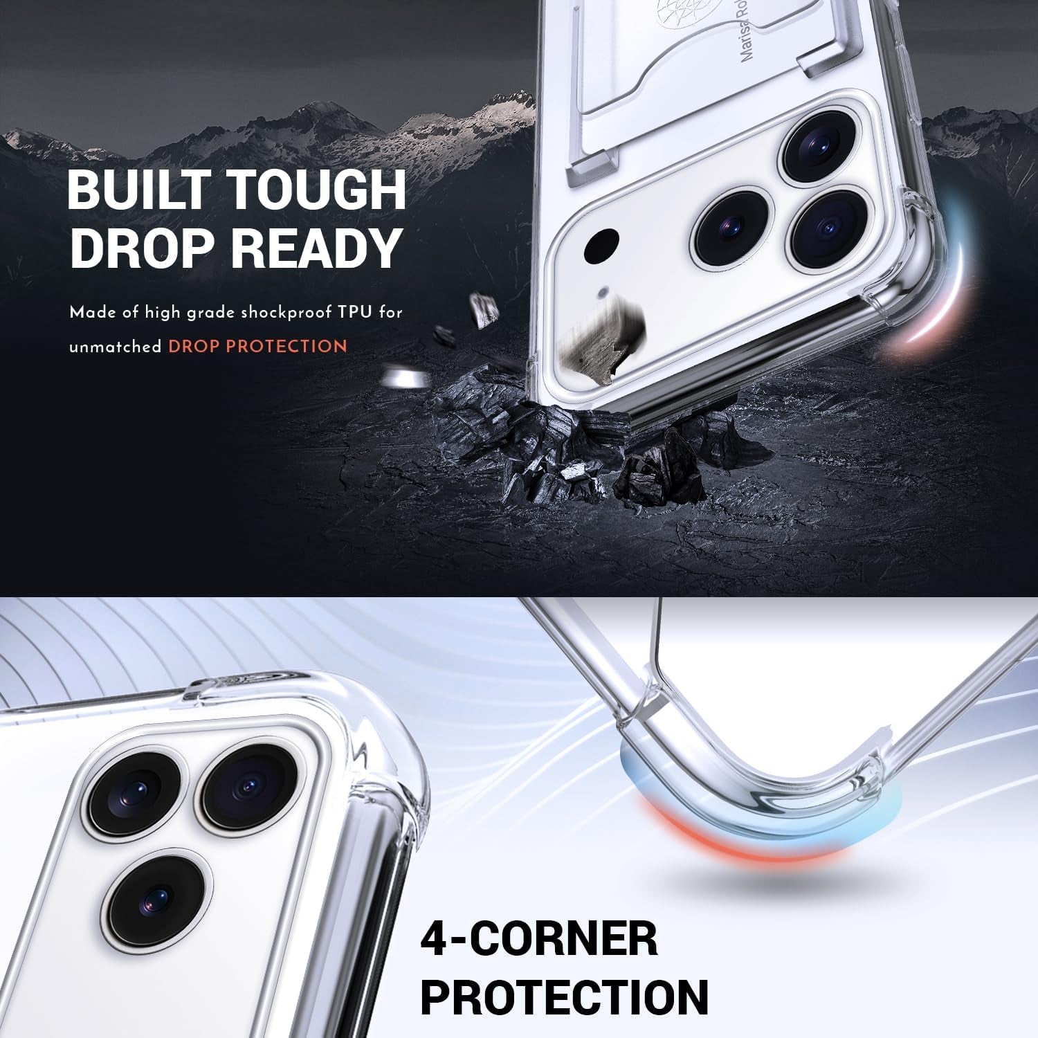 Shields up Designed for Iphone 17 Pro Max Case, Minimalist Wallet Case with Card Holder (3 Cards) & Ring Stand/Kickstand, [Drop Protection] Slim Protective Cover for Iphone 17 Pro Max (6.9 Inch) Clear