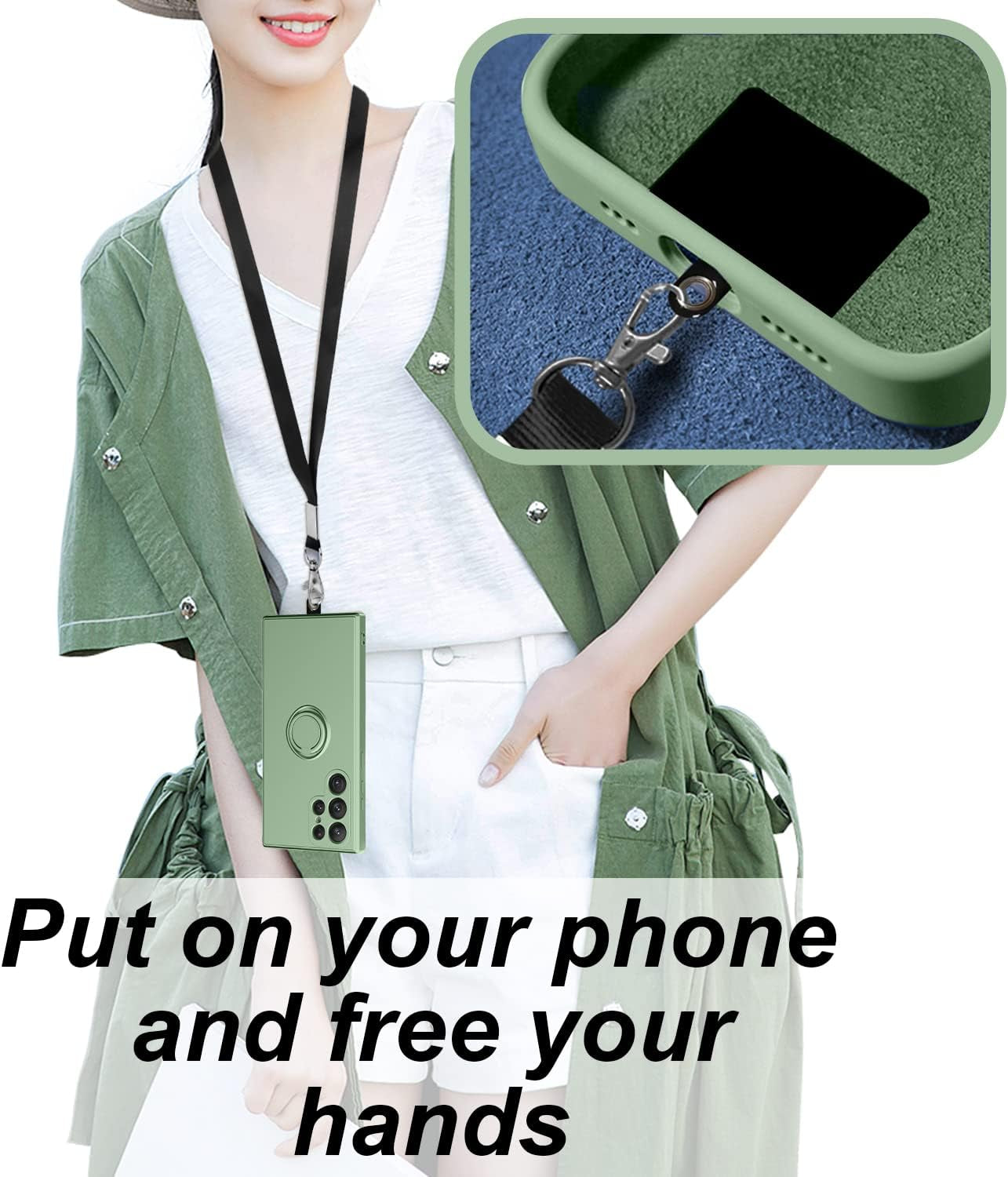 For Samsung Galaxy A53 5G Case,With 360°Rotatable Ring Holder Kickstand & Strap Lanyard Premium Liquid Silicone Slim Shockproof Protective Case for Samsung Galaxy A53 5G,Mint Green