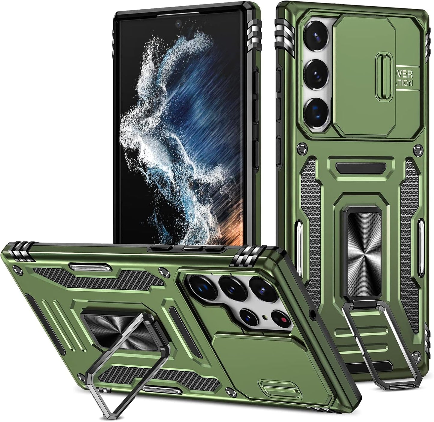 Design for Samsung Galaxy S22 Ultra Case with Stand & Camera Cover, Military Grade Drop Protective Case Built-In 180°+360° Rotate Ring Kickstand,Shockproof Phone Case for Samsung S22 Ultra Case Black