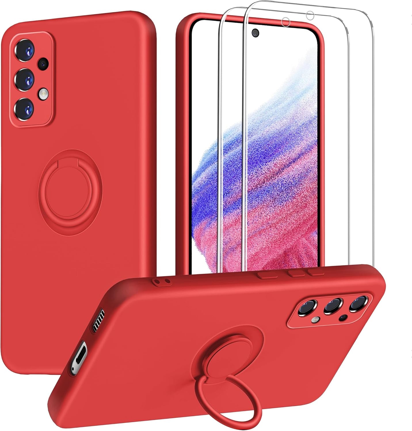 Dssairo for Samsung Galaxy A53 5G Phone Case, Ring Stand [360° Rotatable Ring Holder] with 2 Screen Protector, with Full Camera Cover Protection, Silicone Slim Protective Phone Case (Navy Blue)