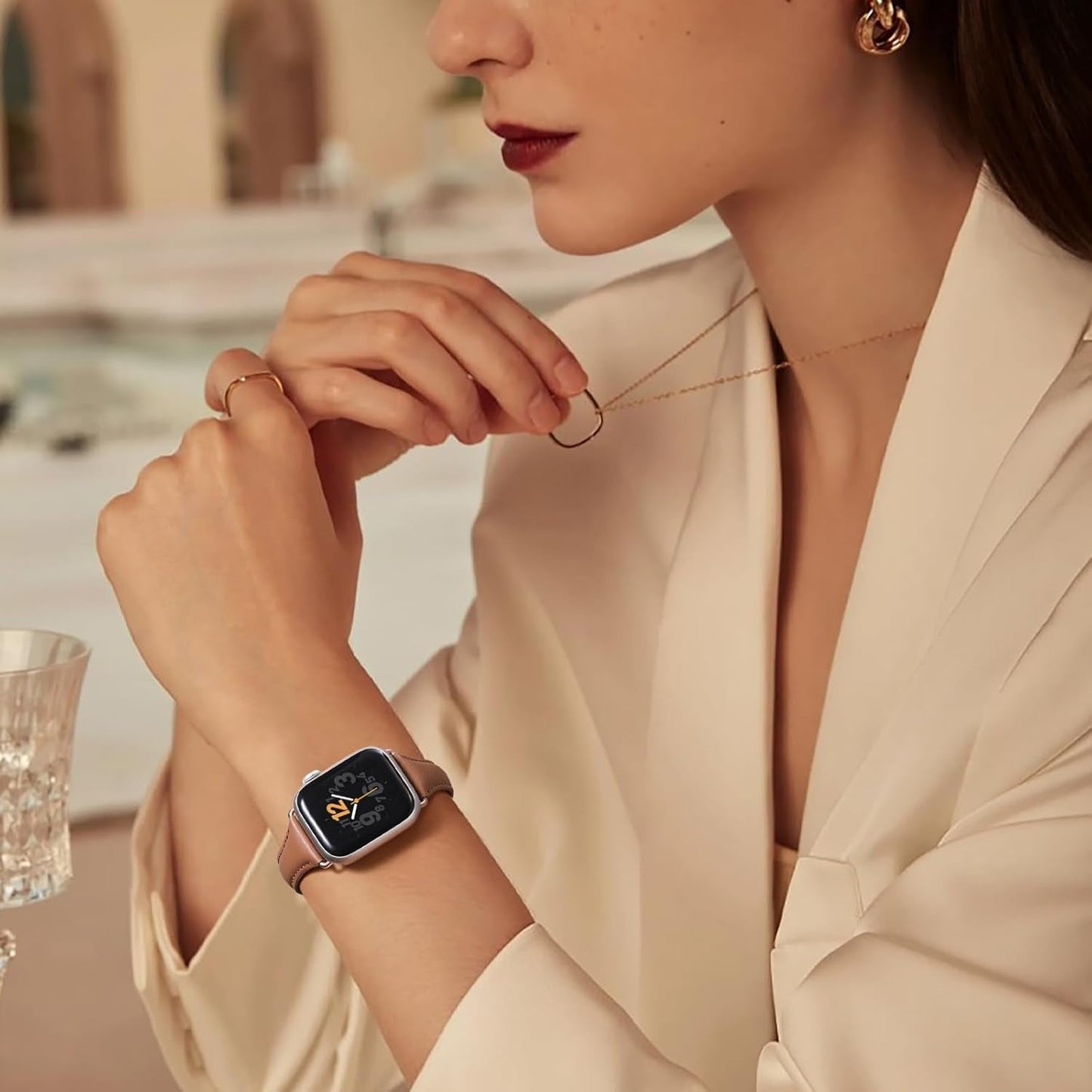 Daqin Slim Leather Band Compatible with Apple Watch Bands for Women 40Mm 38Mm 41Mm 42Mm 44Mm 45Mm 49Mm, Top Grain Genuine Leather Strap Thin Wristband for Iwatch Bands for Women Series 9 8 7 6 5 4 3 2 1 SE Ultra 2