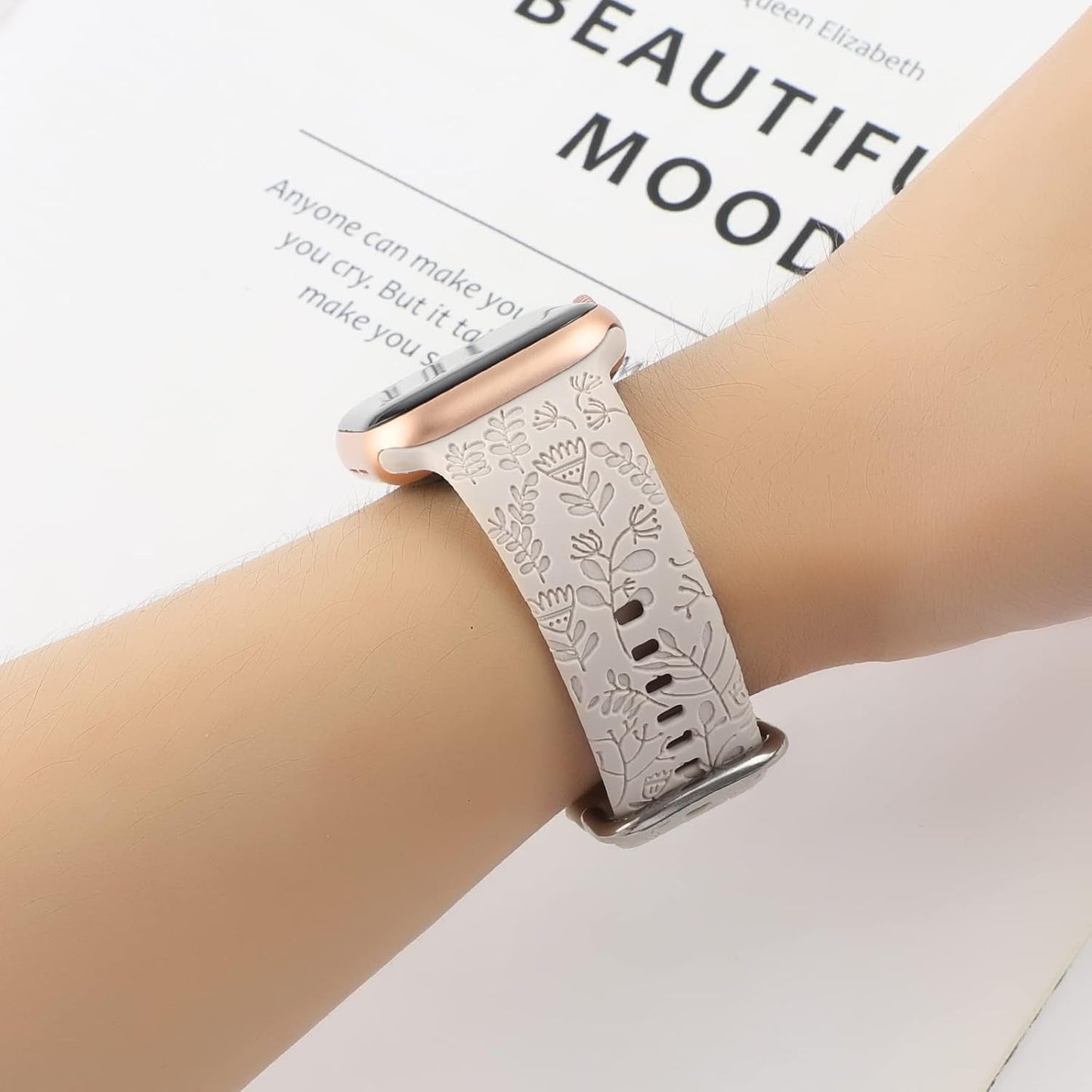 2 Pack Floral Engraved Band Compatible with Apple Watch Bands 38Mm 40Mm 41Mm for Women, Cute Wildflowers Design Soft Silicone Sport Strap Replacement Wristbands for Iwatch Series 9/8/7/SE/6/5/4/3/2/1