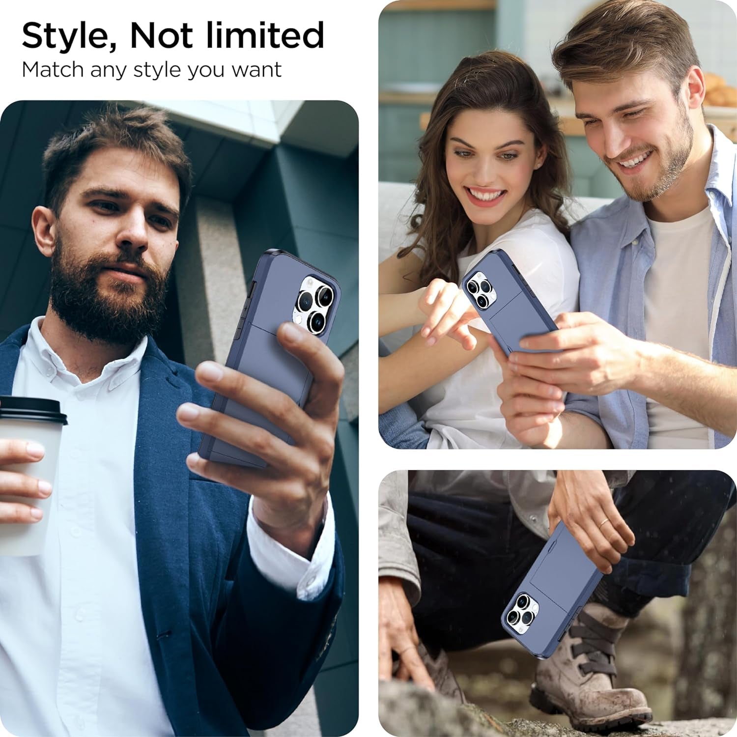 Harusaki 𝟐𝟎𝟐𝟒 𝗡𝗘𝗪 Iphone 15 Pro Case with Card Holder - Wireless Charging Compatible Iphone 15 Pro Wallet Case with Hidden Card Slot for Men and Women (Blue)  harusaki   