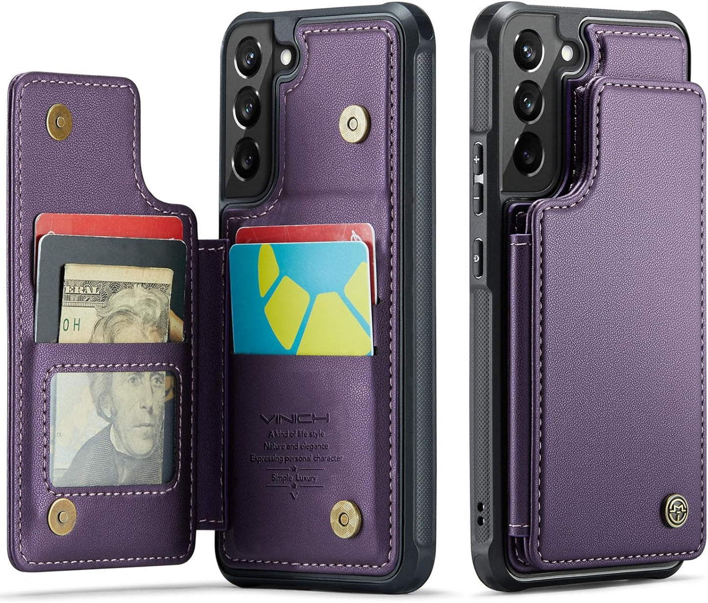 For Samsung Galaxy S22 Case with Card Holder, for Samsung S22 Wallet Case for Women Men with RFID Blocking, Durable Kickstand Shockproof Phone Case for Galaxy S22 5G, Bluish Green