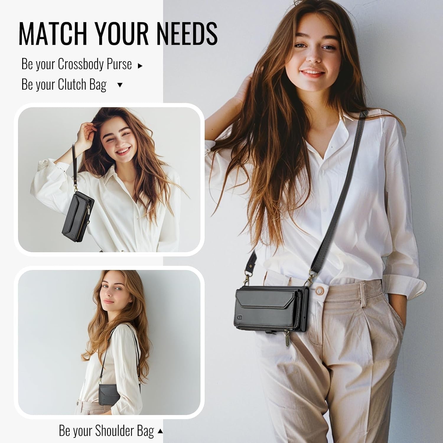 Crossbody for Samsung Galaxy S22 plus Case Wallet【Rfid Blocking】 with 10-Card Holder Zipper Bills Slot, PU Leather Magnetic Shoulder Strap for Galaxy S22 plus 5G Phone Case for Women,Black