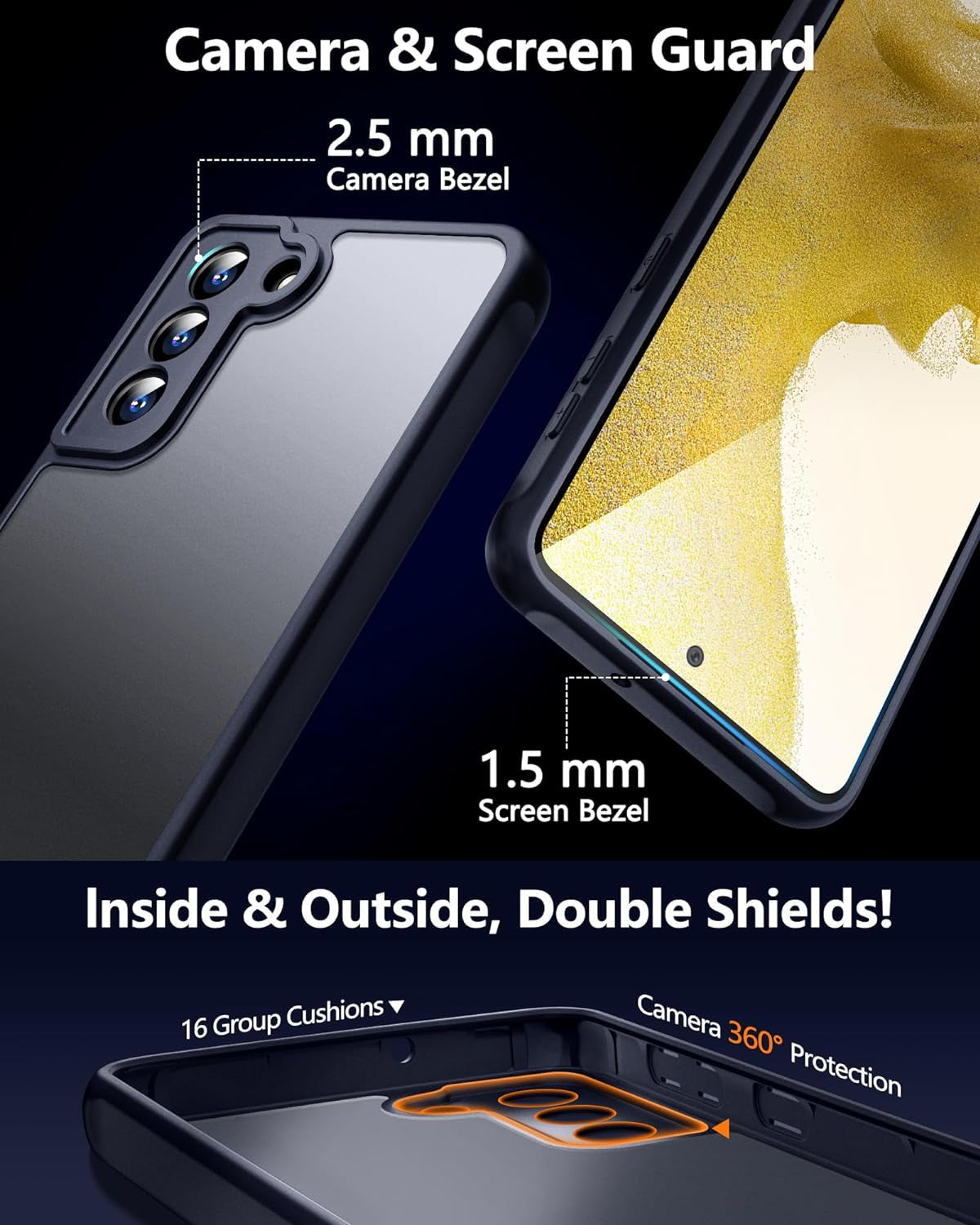 3 in 1 for Samsung Galaxy S22 Case, with 2 Pcs Tempered Glass Screen Protector, Reinforced Corners for Protection Shockproof Protective S22 Phone Case 6.1 Inch Black