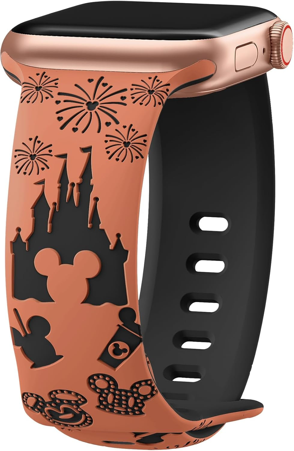 Cartoon Engraved Band Compatible with Apple Watch Bands 40Mm 38Mm 44Mm 45Mm 41Mm 42Mm 49Mm Women, Two-Tone Cute Soft Silicone Sport Strap for Iwatch Series 9/8/SE/7/6/5/4/3/2/1