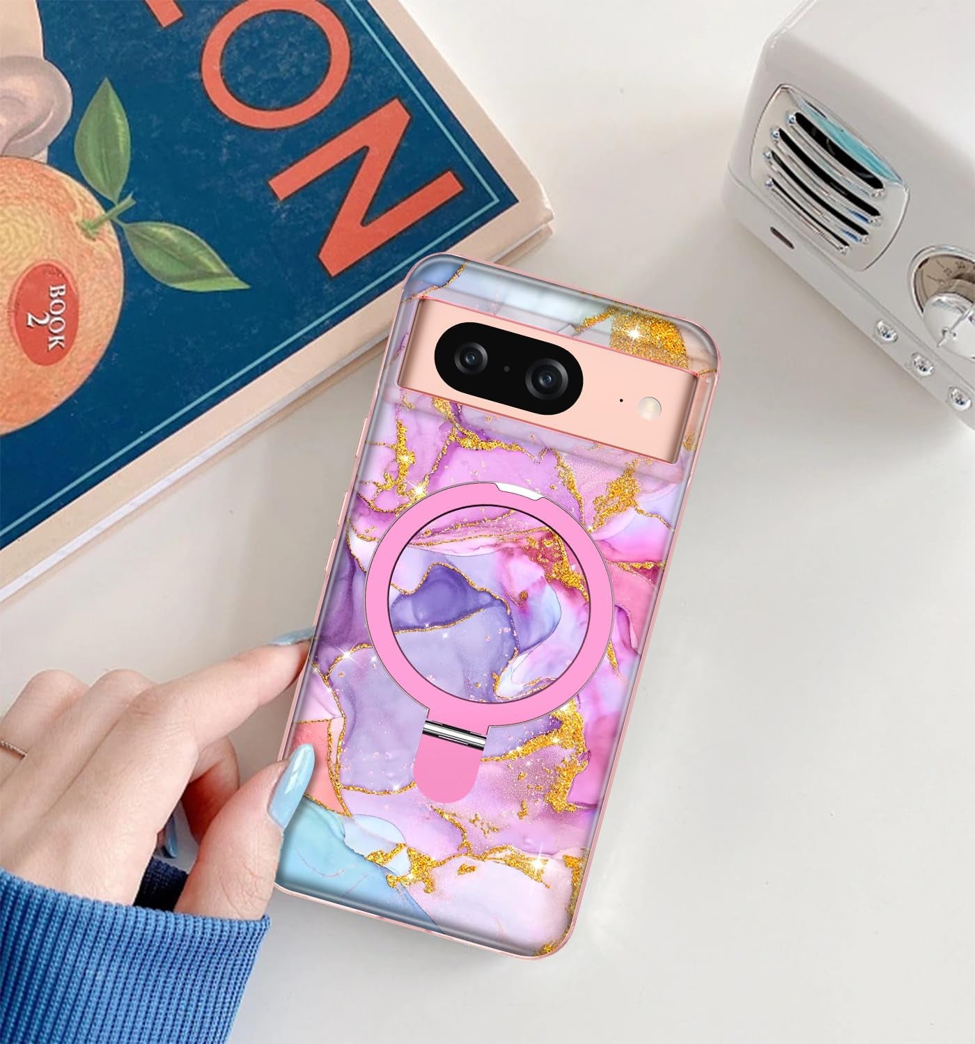 Lamcase Magnetic for Google Pixel 8 Case with Ring Stand [Compatible with Magsafe], Hard PC Slim Full Body Drop Protective Women Girls Men Phone Case for Google Pixel 8, Pink  Lamcase   