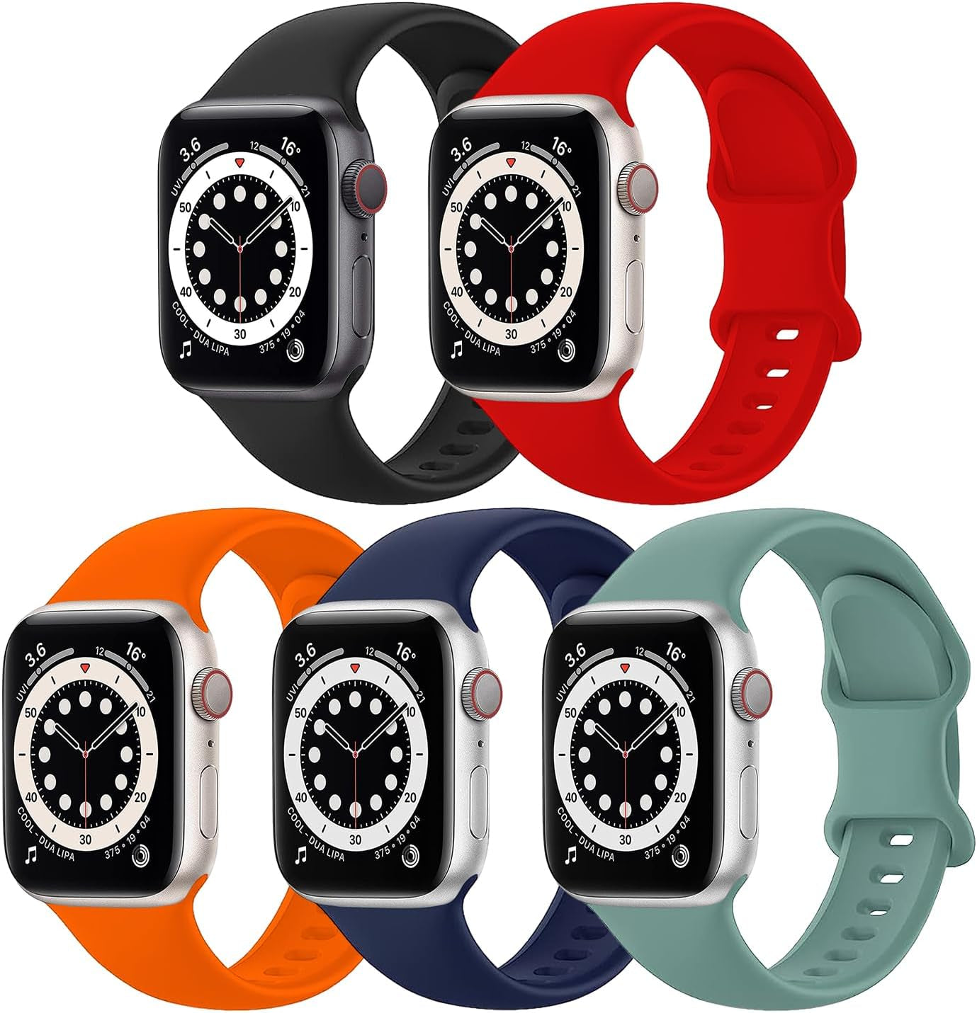 5 Pack Classic Bands Compatible with Apple Watch Band 38Mm 40Mm 41Mm 42Mm 44Mm 45Mm 49Mm,Soft Silicone Sport Bands for Iwatch Apple Watch Series 9 Ultra 8 7 6 5 4 3 2 1 SE