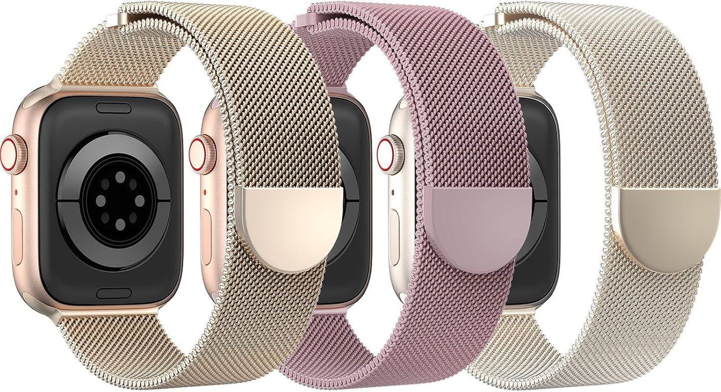 DYKEISS 3 Pack Metal Magnetic Compatible with Apple Watch Band 38Mm 42Mm 40Mm 44Mm 41Mm 45Mm 49Mm, Stainless Steel Mesh Loop Clasp Strap for Iwatch Bands Ultra Series 9 8 SE 7 6 5 4 3 2 1 Women Men