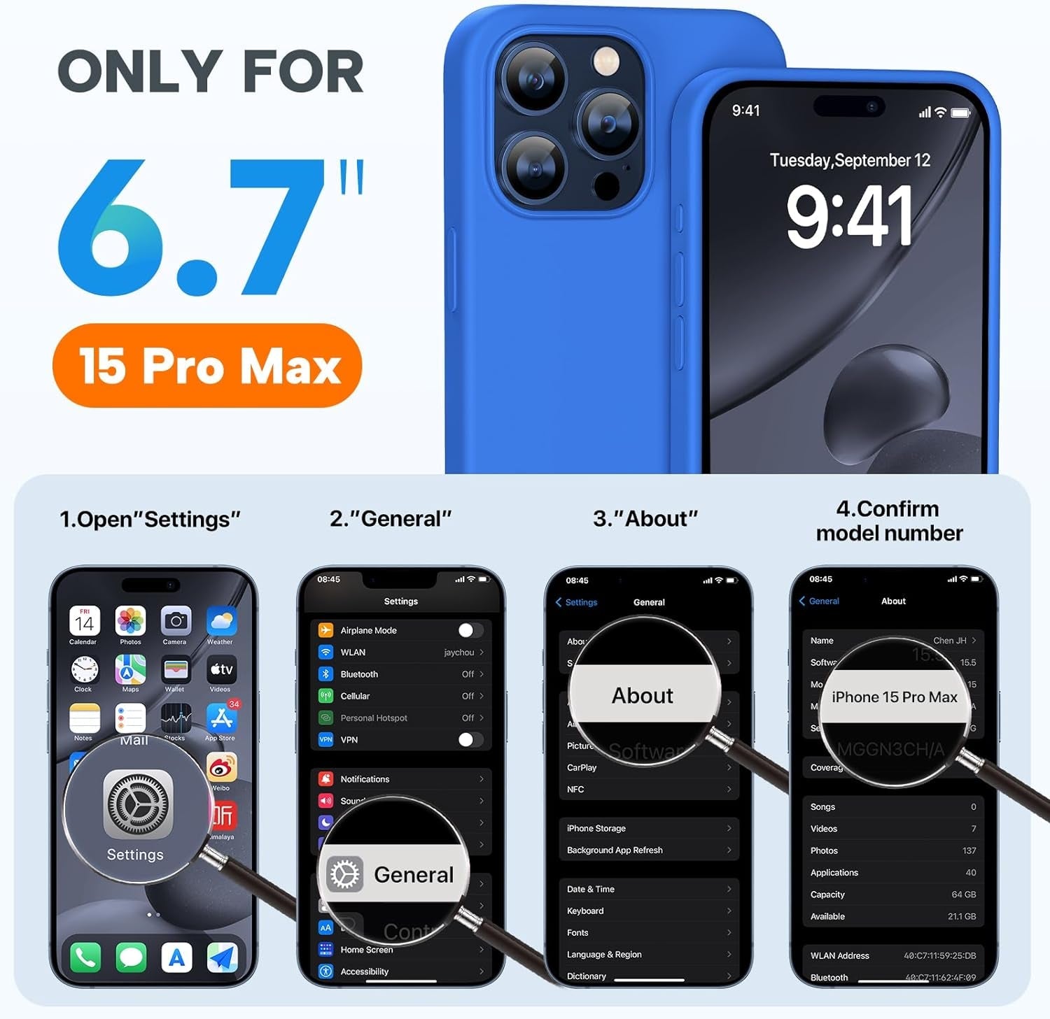 Miracase Designed for Iphone 15 Pro Max Case,[Compatible with Magsafe], [With 2 Pack Screen Protectors],Shockproof Liquid Silicone Case with Microfiber Lining,6.7 Inch(Mediterranean Blue)  Miracase   