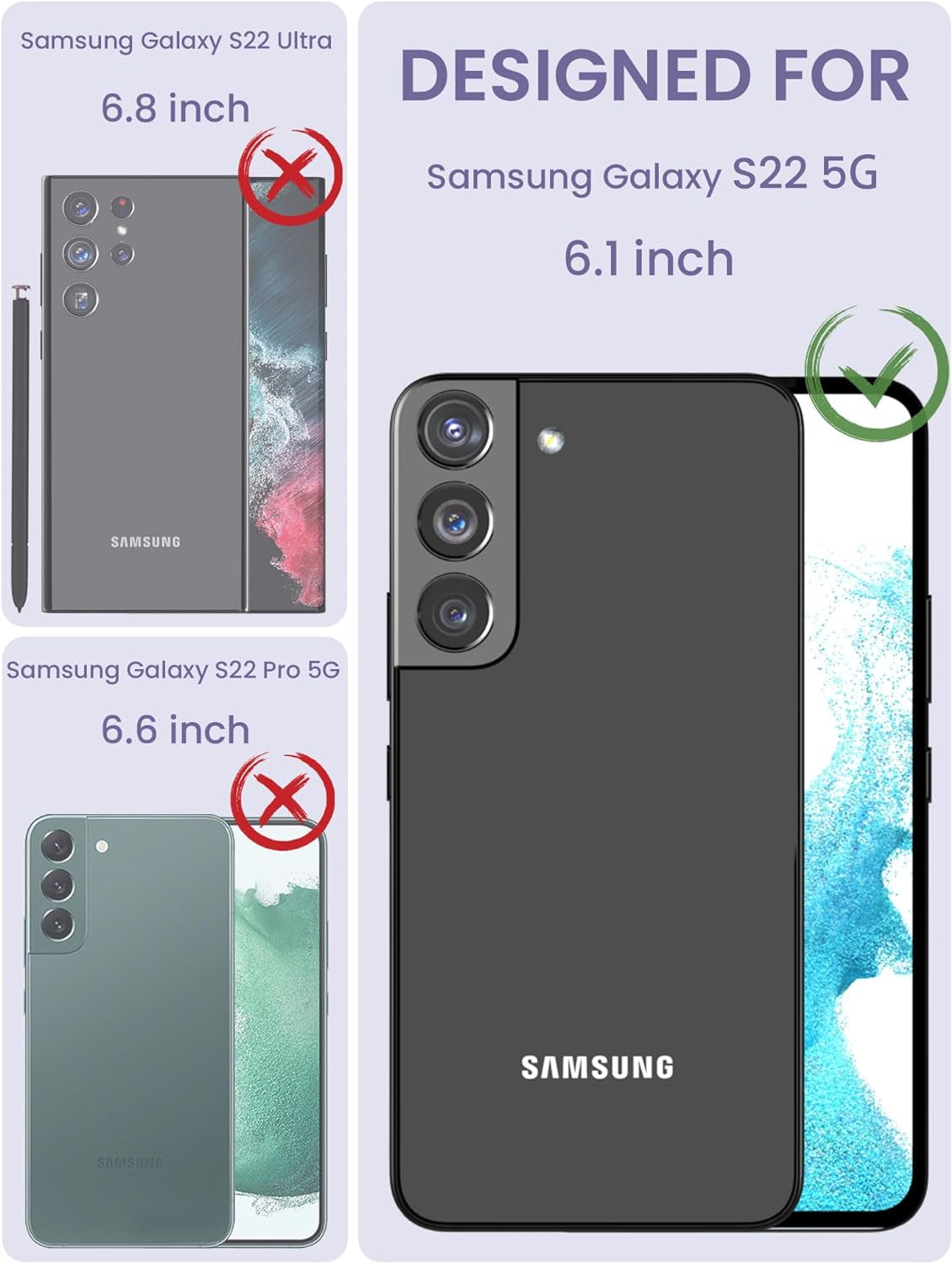 Dretal for Samsung Galaxy S22 5G Case Floral, Military Grade Drop Tested Hard Back & Soft Edge Slim Flower Women Girls Phone Protective Cover + Tempered Glass Screen Protector (Deep Purple)