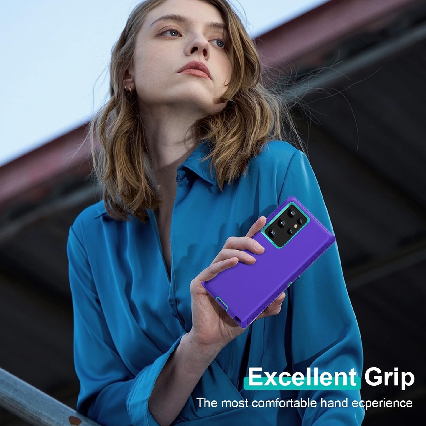 FEIYAR HOME for Samsung Galaxy S22 Ultra Case: [Military Grade Shockproof] with 2 [Camera Lens Protector] [No Screen Protector] Heavy Duty Protection Phone Case for Galaxy S22 Ultra 5G-Purple Green