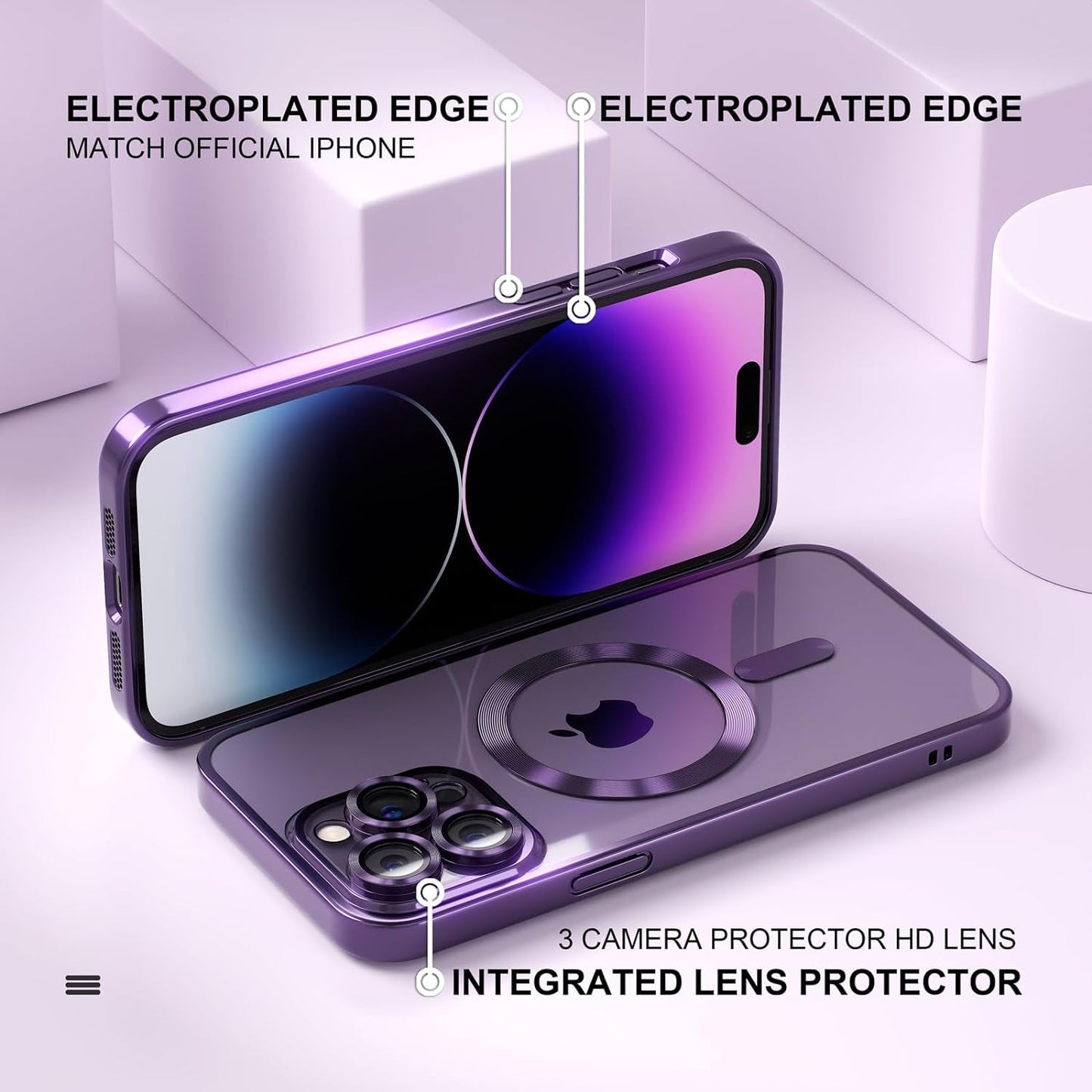 Misea Magnetic Clear Case for Iphone 14 Pro Max Case [Compatible with Magsafe] [Never Yellowing] [Military Grade Drop Protection] Full Camera Lens Protector Luxury Plating Soft Phone Case, Purple  Misea   