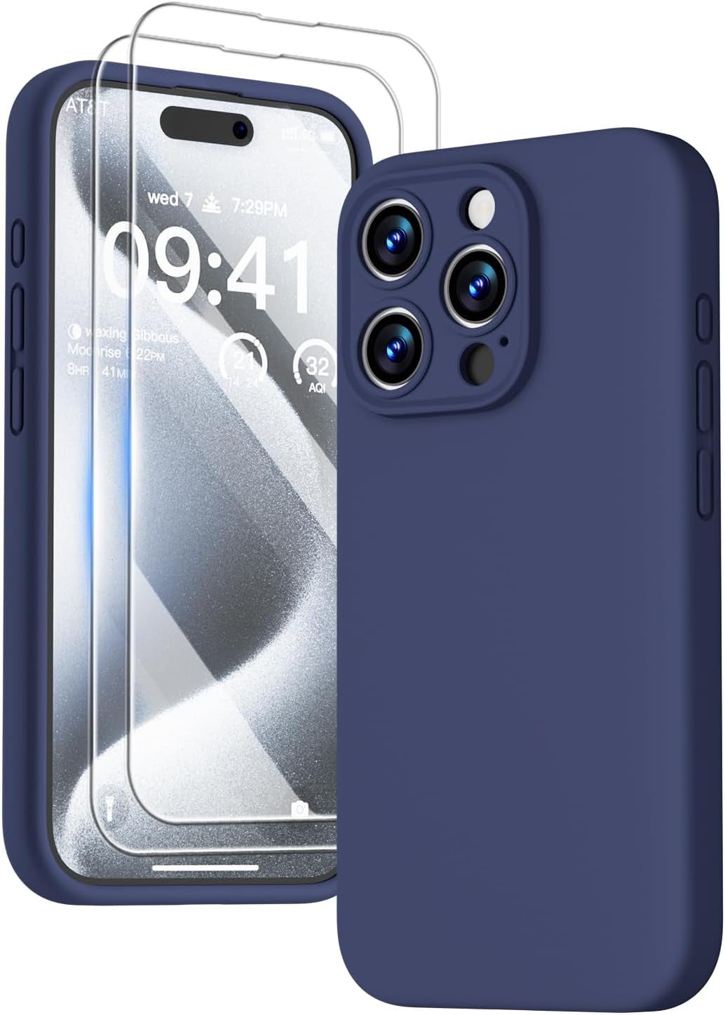 GOODVISH Compatible with Iphone 15 Pro Case, Silicone Upgraded [Enhanced Camera Protection] Phone Case with [2 Screen Protectors], Soft Anti-Scratch Microfiber Lining Inside, 6.1 Inch, Brown  GOODVISH Navy Blue Iphone 15 Pro, 6.1" 
