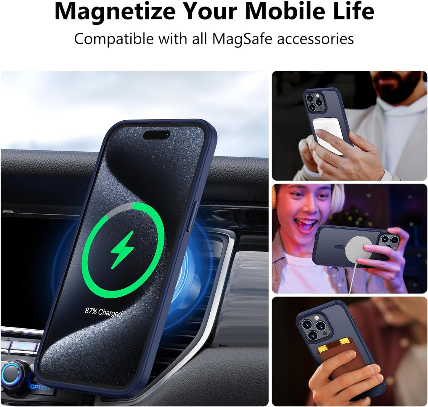 MGNOCDEF Magnetic Cases for Iphone 15 Pro Max Cases [Compatible with Magsafe & Military Grade Drop Protection], Slim Translucent Matte Back Phone Case for Iphone 15 Pro Max 6. 7", Blue  MGNOCDEF   