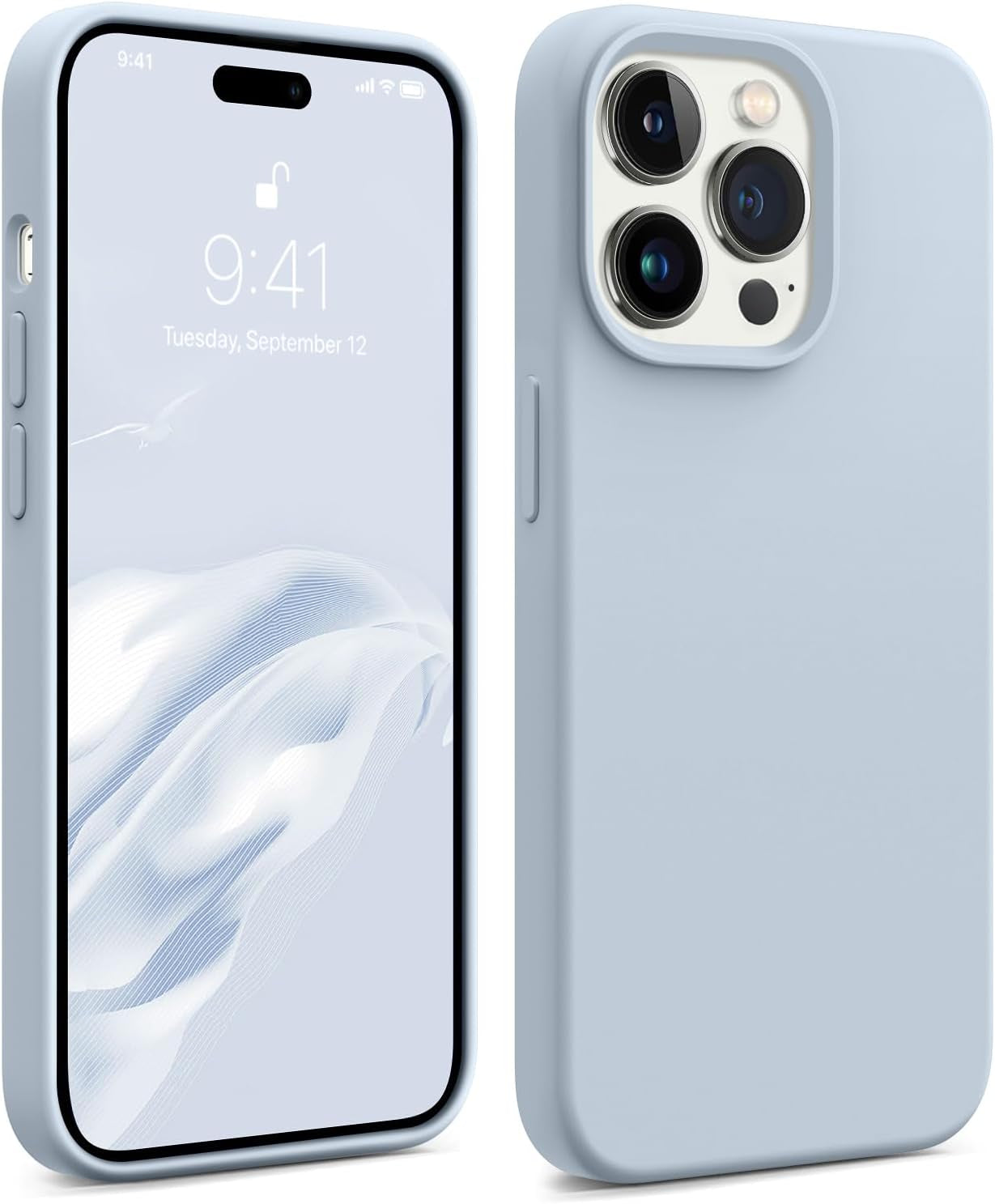 AOTESIER Compatible with Iphone 14 Pro Case, [Upgraded Liquid Silicone] [Soft Anti-Scratch Microfiber Lining] Shockproof Full Body Protective Phone Case for Iphone 14 Pro,6.1 Inch - Azure Blue  AOTESIER Baby Blue  