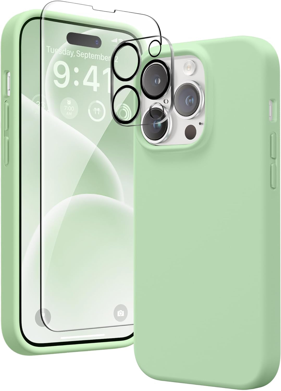 GONEZ for Iphone 14 Pro Max Case Silicone, Compatible with Magsafe, with 2X Screen Protector + 2X Camera Lens Protector, Liquid Silicone Shockproof Protective Iphone 14 Promax Case, Blue  GONEZ Green  