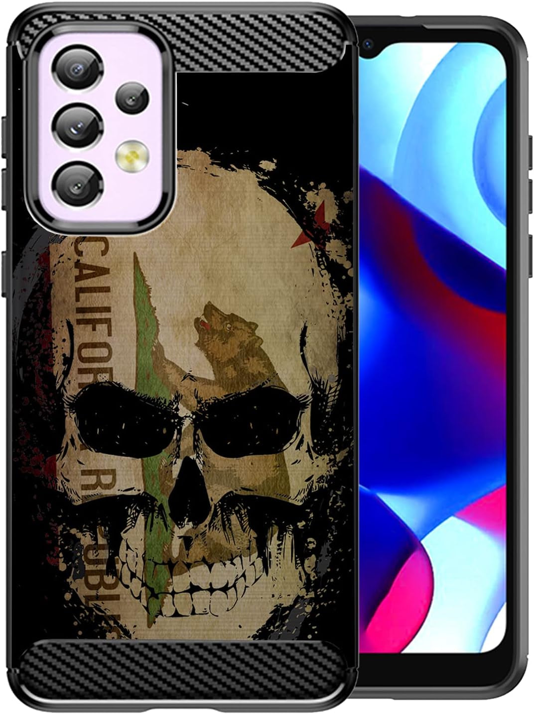Cases on Deck Casesondeck Skull Flags Case Compatible with Samsung Galaxy A53 5G / A53 5G Case, Slim Tough Matte Design with Carbon Fiber Texture (Puerto Rico Skull)
