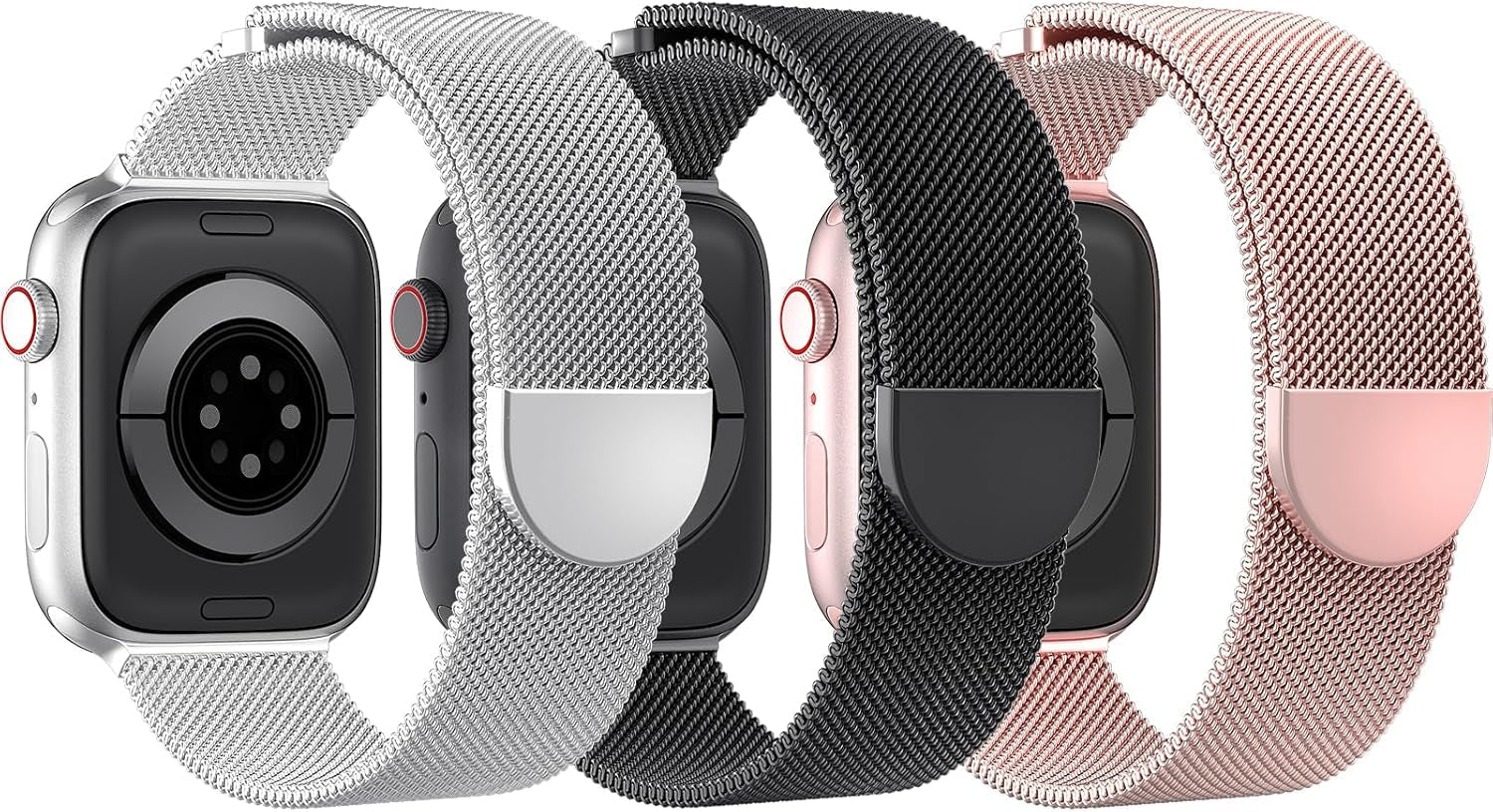 DYKEISS 3 Pack Metal Magnetic Compatible with Apple Watch Band 38Mm 42Mm 40Mm 44Mm 41Mm 45Mm 49Mm, Stainless Steel Mesh Loop Clasp Strap for Iwatch Bands Ultra Series 9 8 SE 7 6 5 4 3 2 1 Women Men