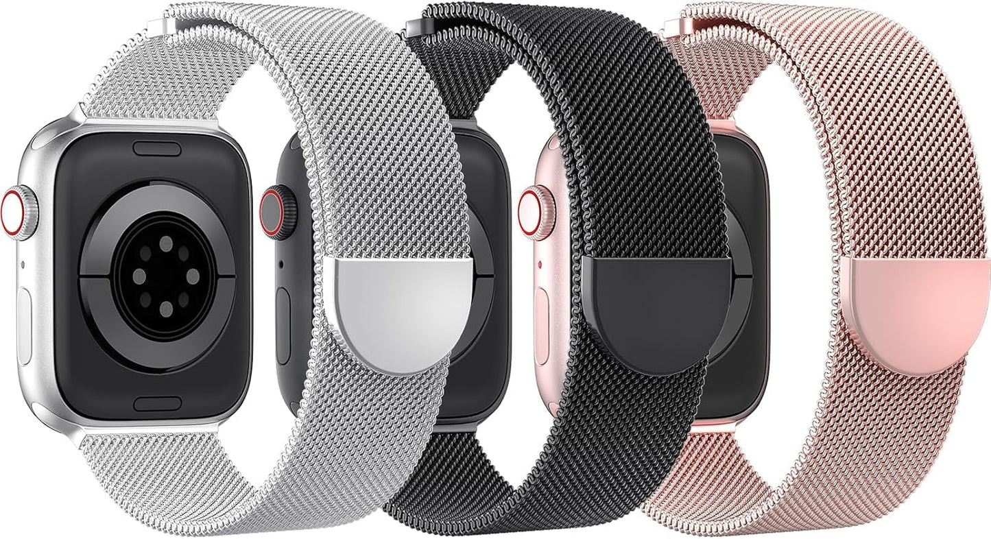 DYKEISS 3 Pack Metal Magnetic Compatible with Apple Watch Band 38Mm 42Mm 40Mm 44Mm 41Mm 45Mm 49Mm, Stainless Steel Mesh Loop Clasp Strap for Iwatch Bands Ultra Series 9 8 SE 7 6 5 4 3 2 1 Women Men