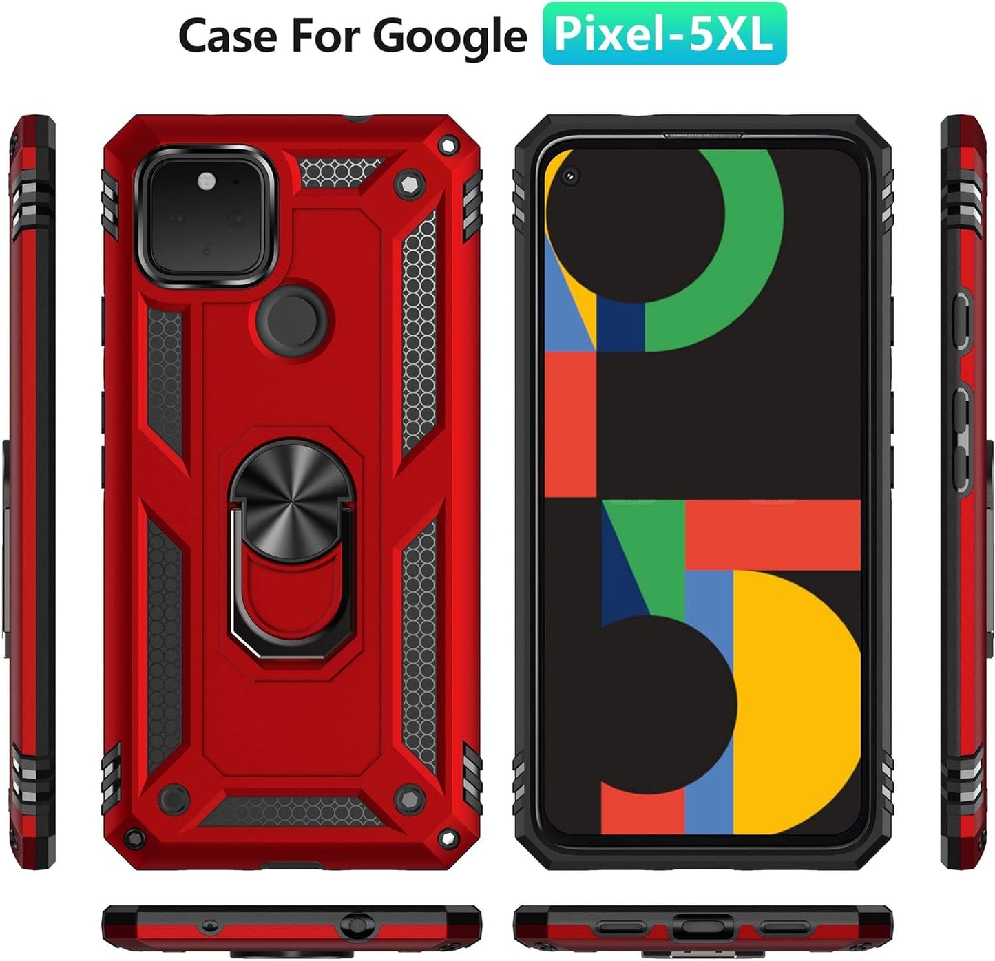 ADDIT Phone Case for Google 4A 5G,Google Pixel 4A 5G Case, Military Grade Protective Google Pixel 4A 5G Cases Cover with Ring Car Mount Kickstand for Google Pixel 4A 5G - Red  ADDIT   