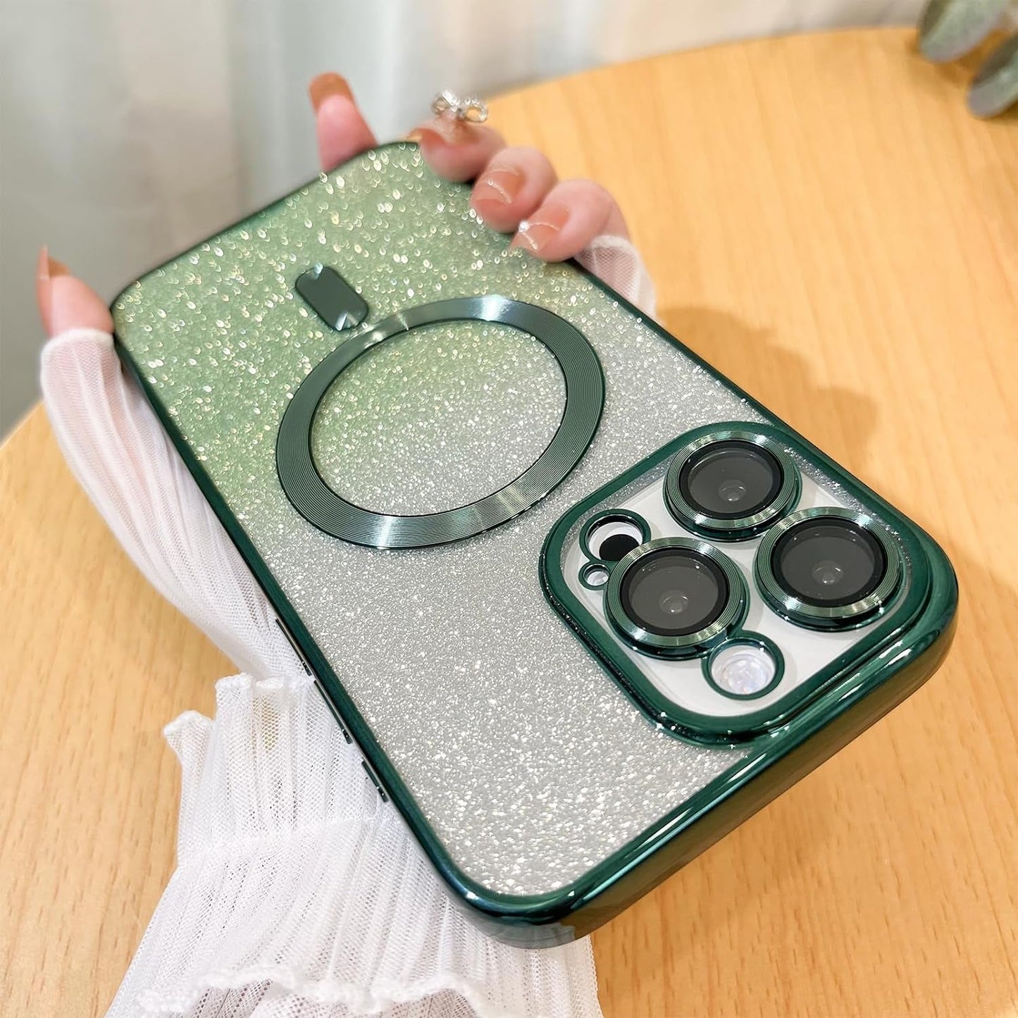 Illians Case for Iphone 14 Pro Max (Compatible with Magsafe) Camera Lens Protector Glitter Bling Plating Case Shockproof Protection Anti-Scratch Iphone 14 Pro Max Case for Women Men - Blue  Illians Glitter Green  