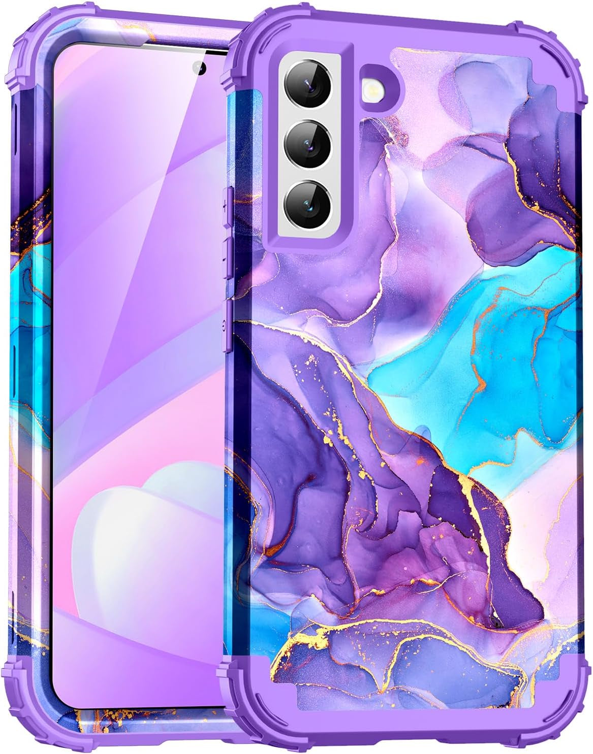 For Galacy S20 FE 5G Case,Marble Design Three Layer Heavy Duty Shockproof Protection Hard Plastic Bumper Soft Silicone Rubber Drop Protective Cover Case for Galaxy S20 FE 6.5 Inch,(Blue)