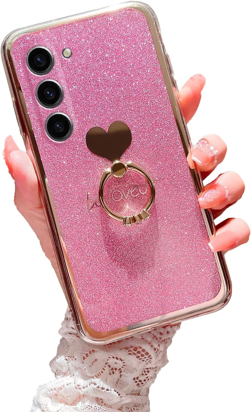 For Samsung Galaxy S22 Ultra Case (6.8-Inch) with Ring Kickstand Girls Woman Cute Glitter Slim Soft Silicone Bumper Shockproof Drop Protective Cover - Green