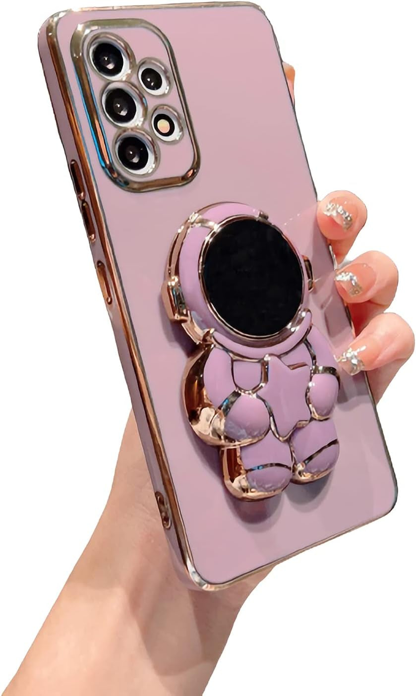 Compatible with Samsung Galaxy A53 5G Case, Plating Astronaut Hidden Stand Case Camera Len Protection Soft Silicone Shockproof Bumper Cute Case for Galaxy A53 6.5 Inch (White)