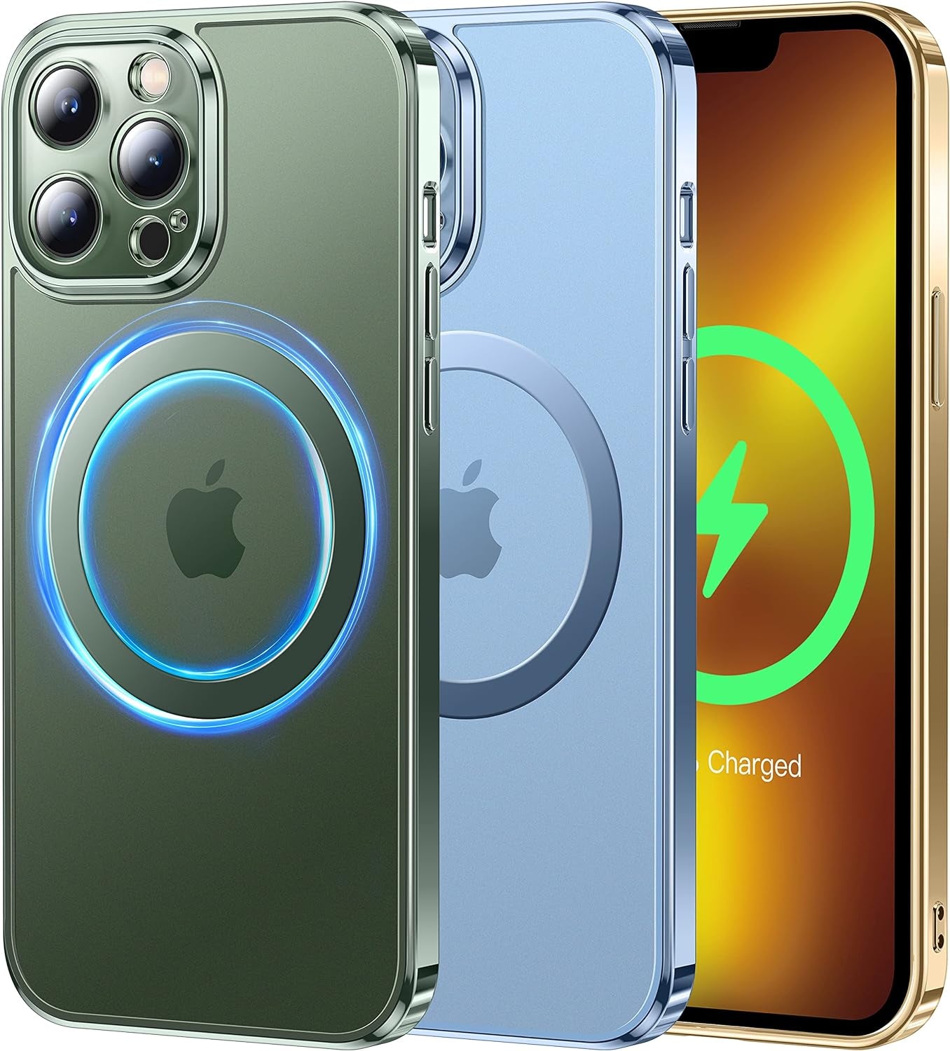 Alphex Polished Titanium for Magsafe Iphone 14 Pro Case, [12FT Military Grade Shockproof] Official Color Match for Iphone, Matte Back, Shockproof Bumper, Magnetic Phone Cover 6.1 Inch, Silver  Alphex B-Alpine Green Iphone 13 Pro Max 6.7'' 