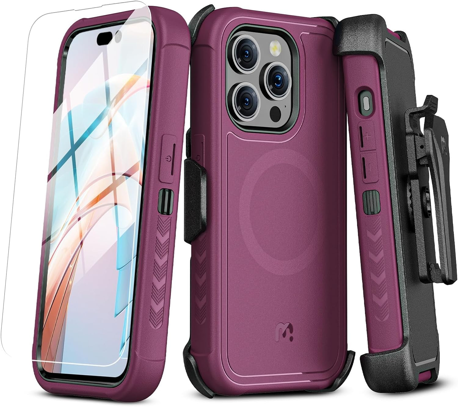 MYBAT PRO Maverick Series Iphone 15 Pro Max Case with Belt Clip Holster, with Screen Protector,Anti-Drop,Shockproof,360°Rotating Kickstand,Heavy Duty Protection Natural Titanium  Valor Communication, Inc.   